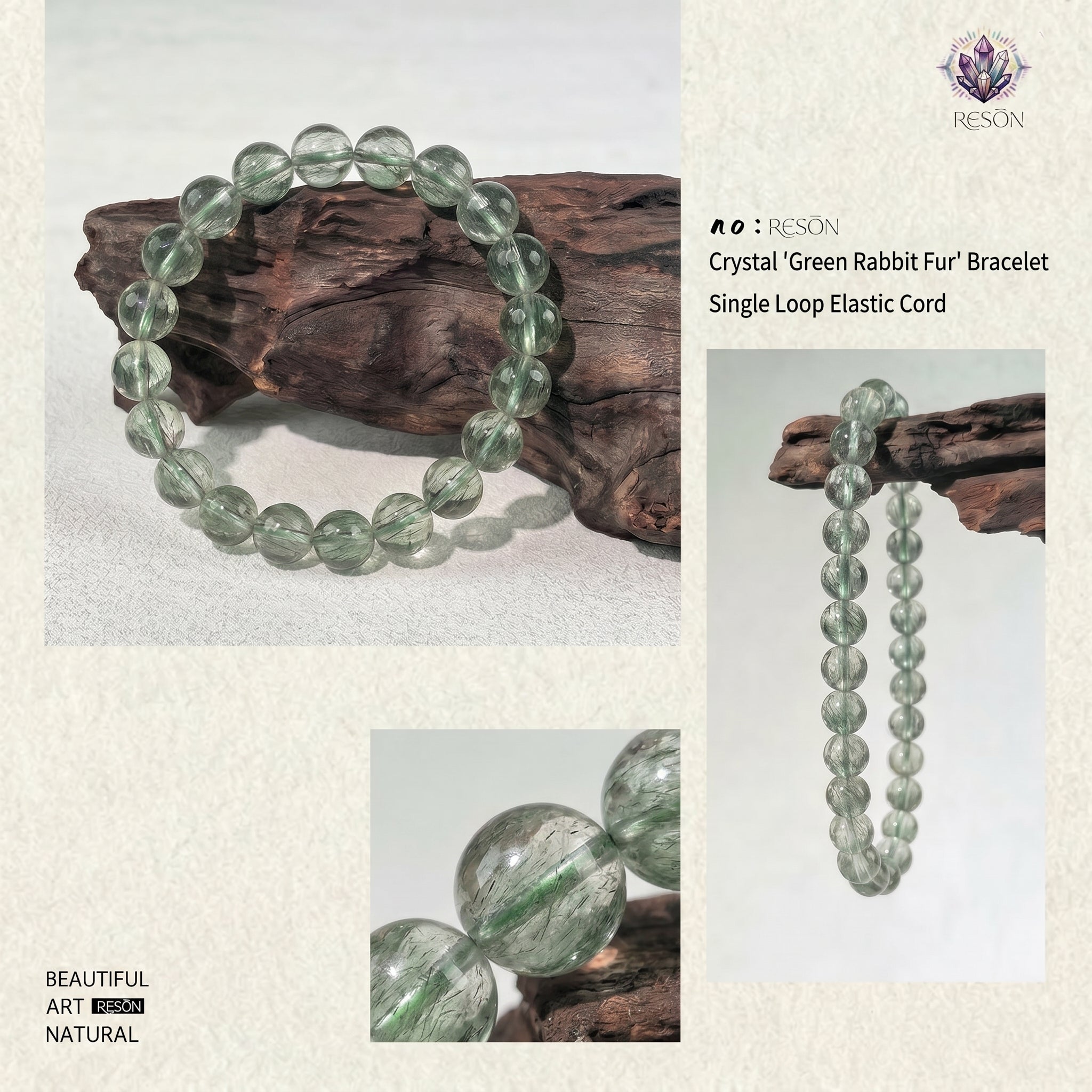 Authentic Green Rabbit Hair Quartz Bracelet | The "Stone of Vitality" | Unique Healing Crystal Jewelry