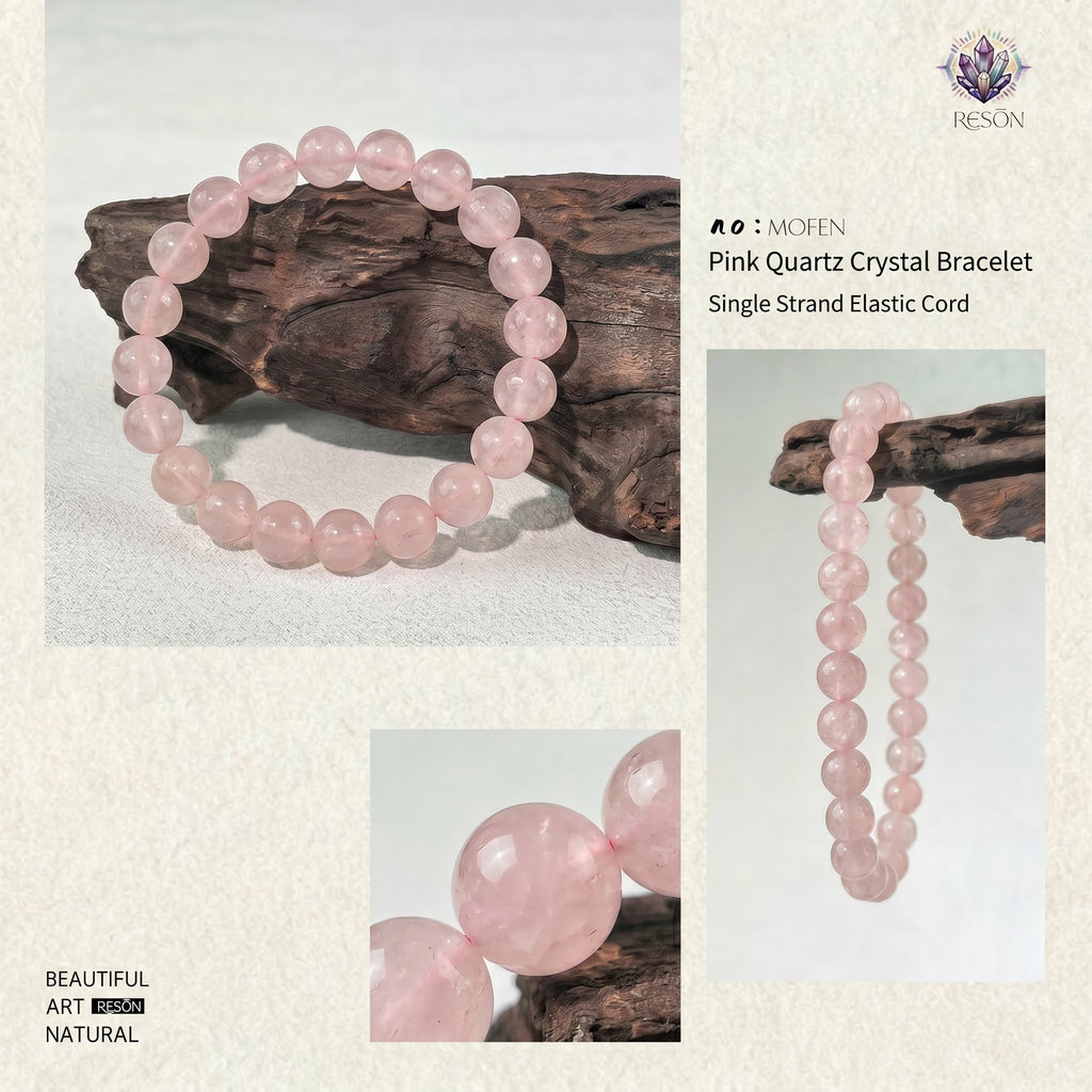 Premium Mozambique Rose Quartz Beaded Bracelet | Hand-Polished Natural Gemstone Jewelry for Inner Peace & Balance