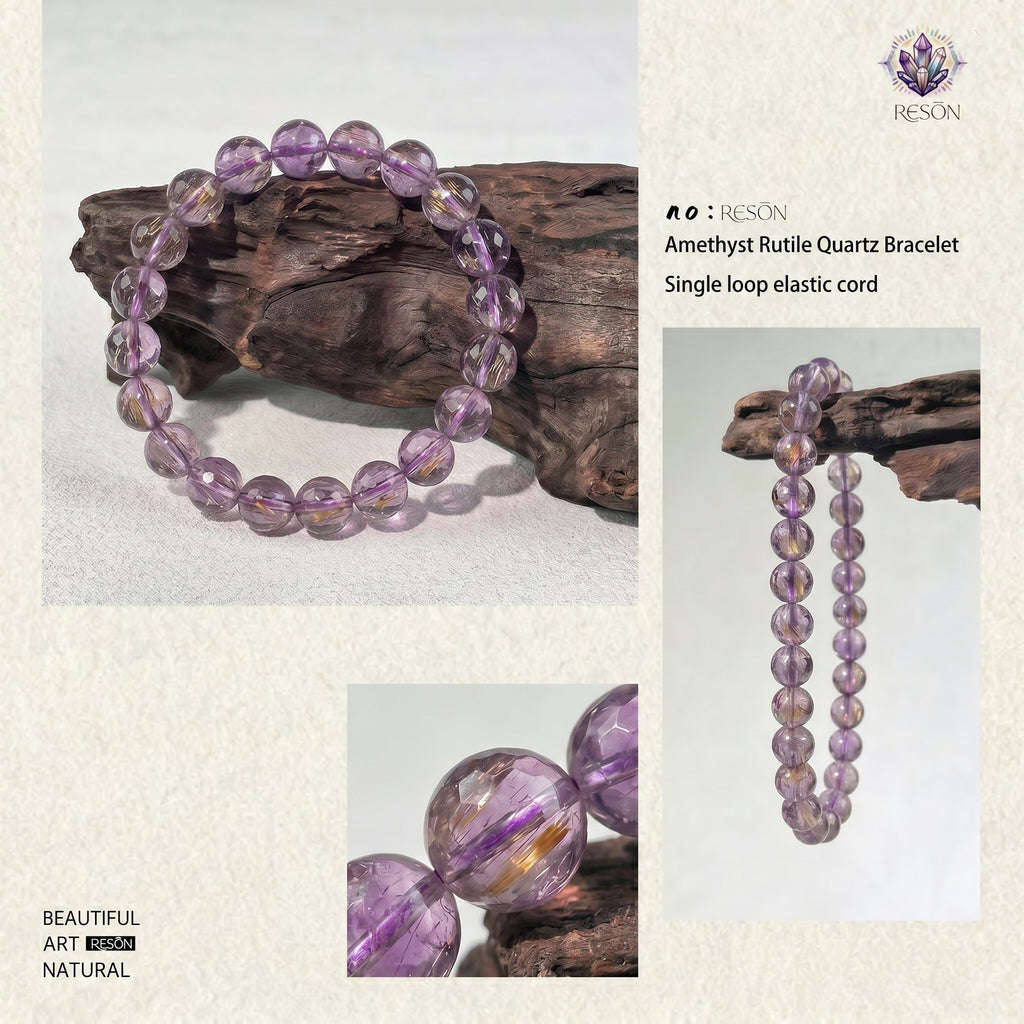 Authentic Purple Rutilated Quartz Bracelet | The "Stone of Prosperity" | Unique Healing Crystal Jewelry