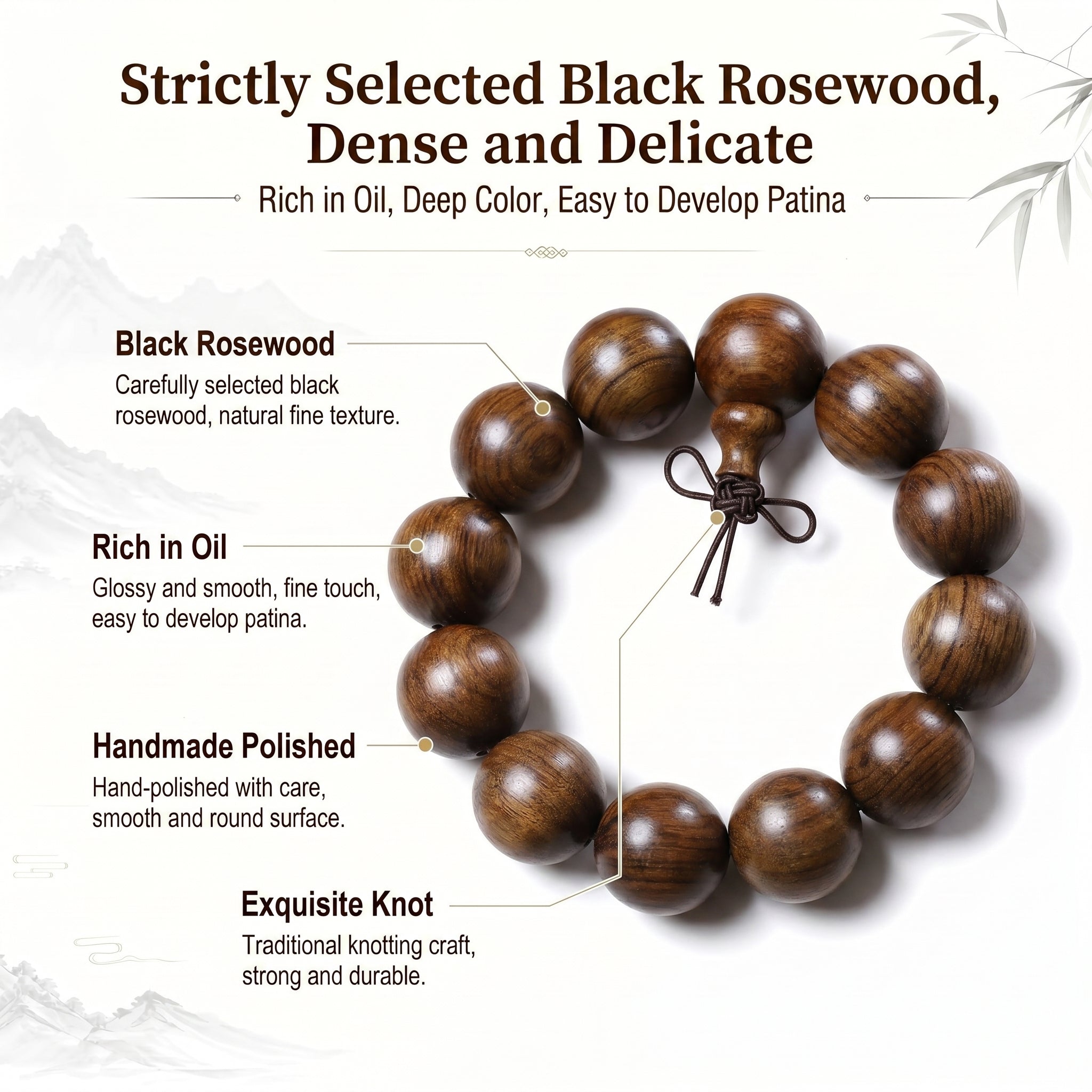 Premium Black Rosewood Beaded Bracelet | Traditional Craftsmanship for Modern Minimalist Style