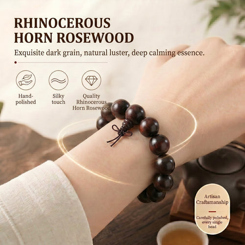 Artisan-Crafted Red Sandalwood & Horn Beaded Bracelet | Refined Oriental Heritage Jewelry