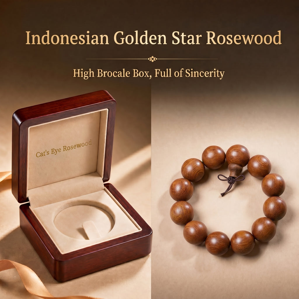 Luxury Indonesian Rosewood Beaded Bracelet | Hand-Polished Gold-Dust Grain for Refined Taste