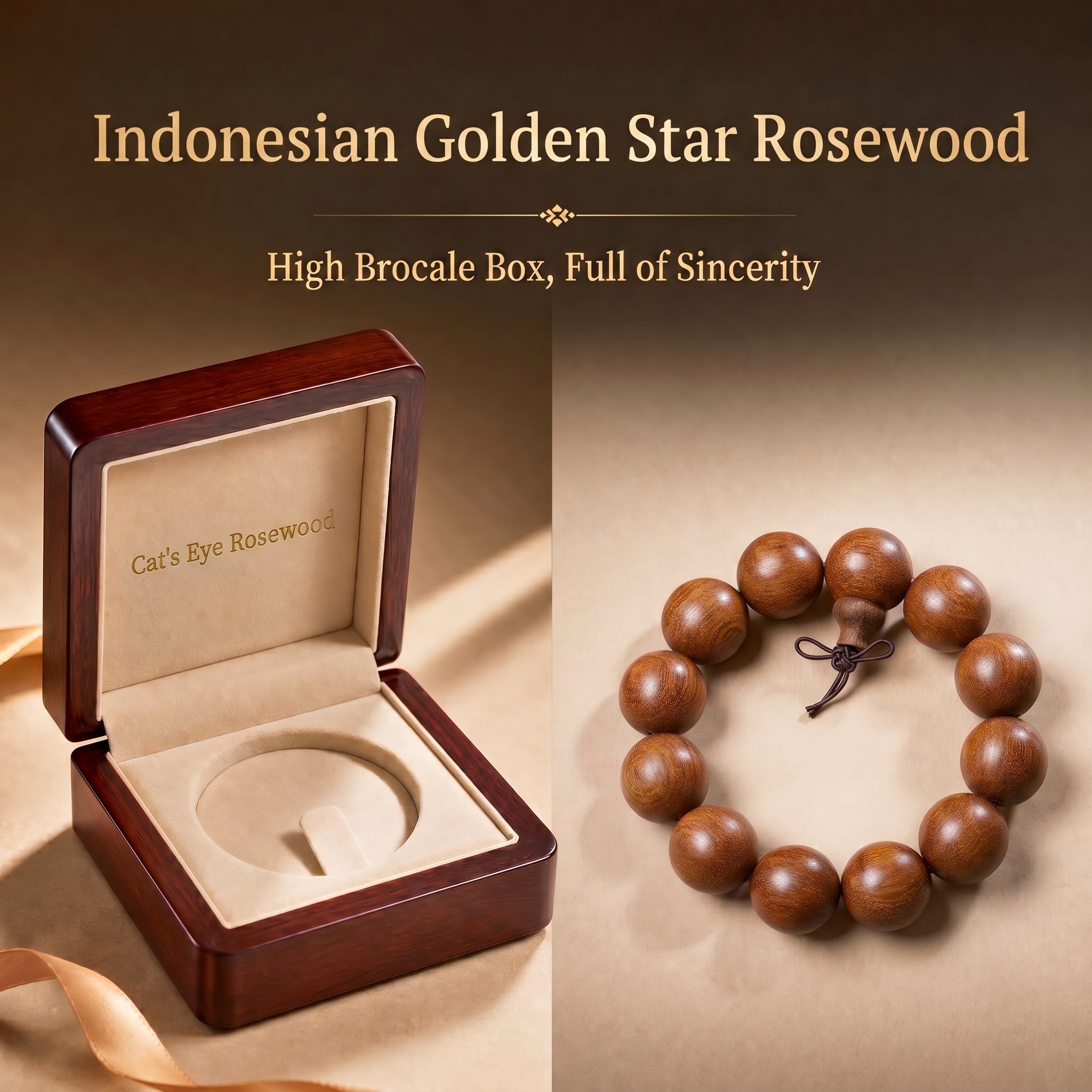 Luxury Indonesian Rosewood Beaded Bracelet | Hand-Polished Gold-Dust Grain for Refined Taste