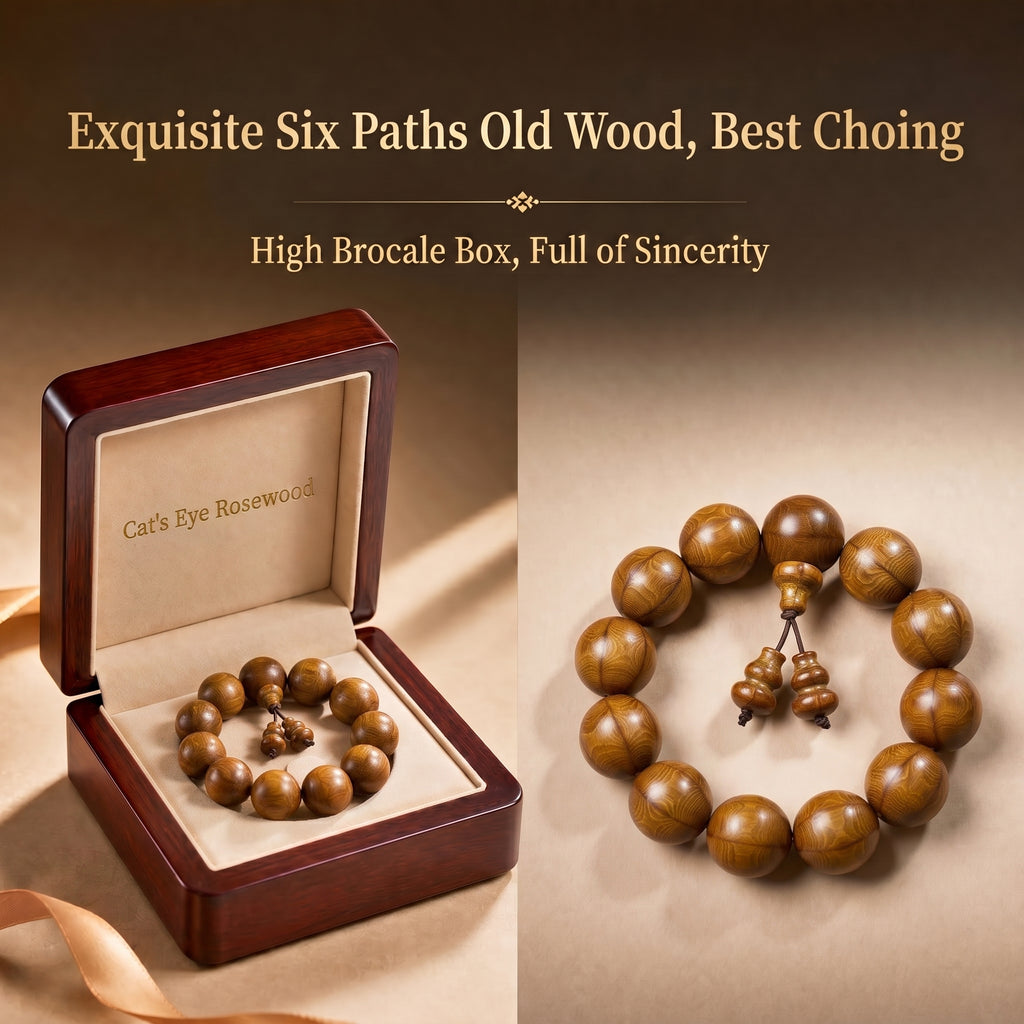 Premium Six-Striped Buddhist Wood Beaded Bracelet | Hand-Polished Heritage Craftsmanship