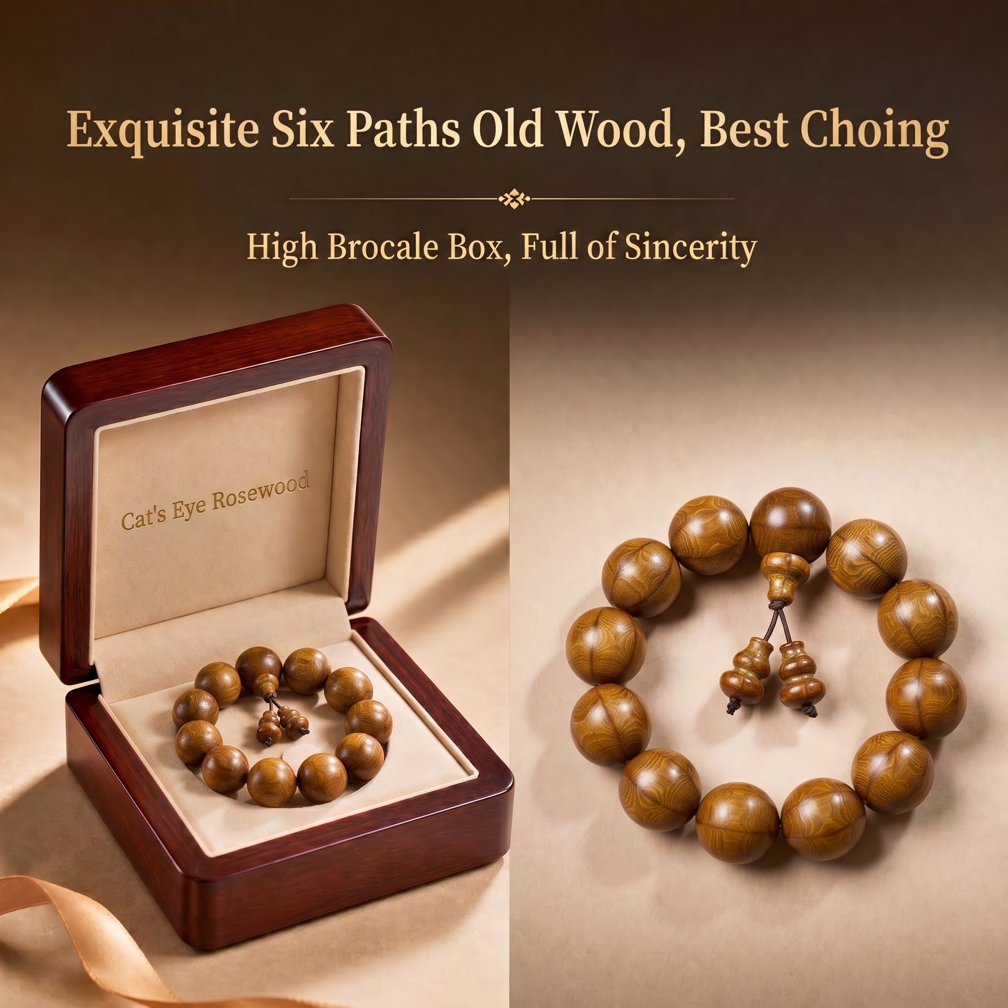 Premium Six-Striped Buddhist Wood Beaded Bracelet | Hand-Polished Heritage Craftsmanship
