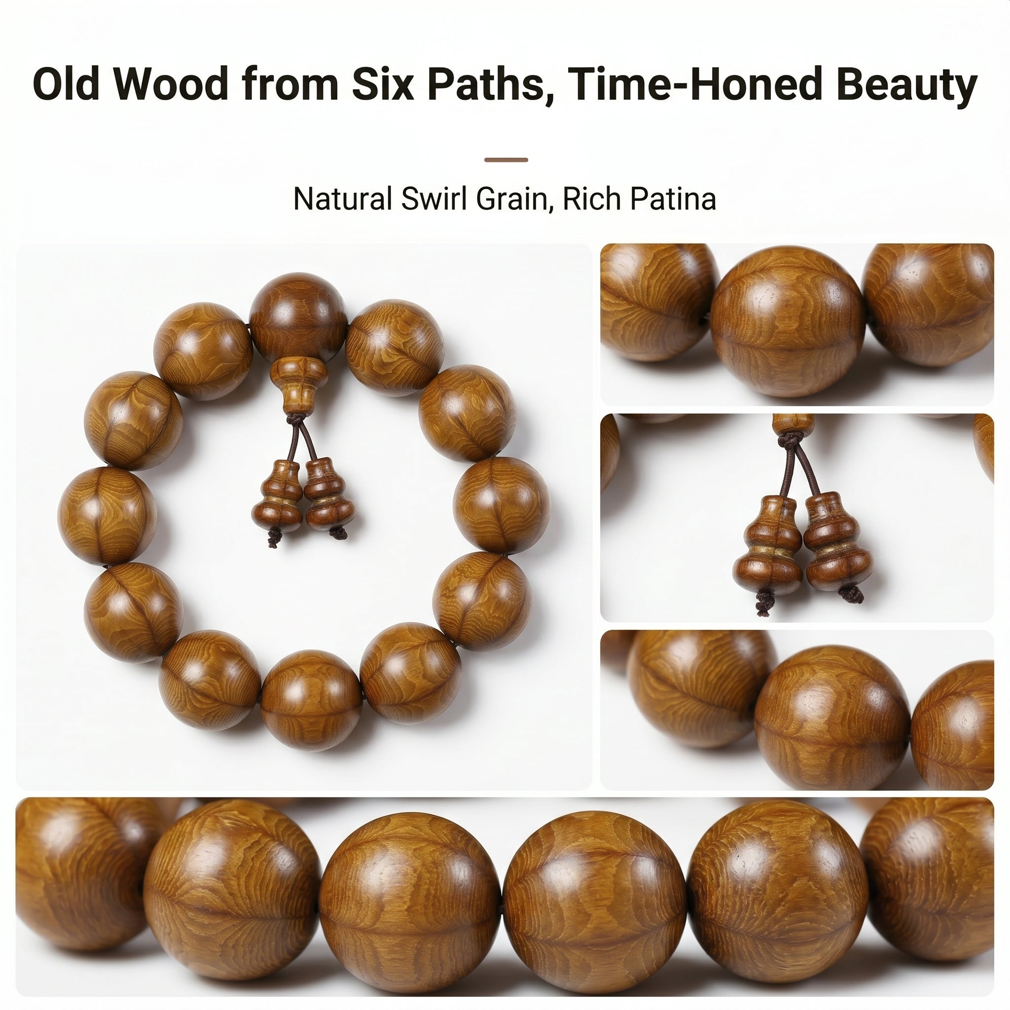 Premium Six-Striped Buddhist Wood Beaded Bracelet | Hand-Polished Heritage Craftsmanship