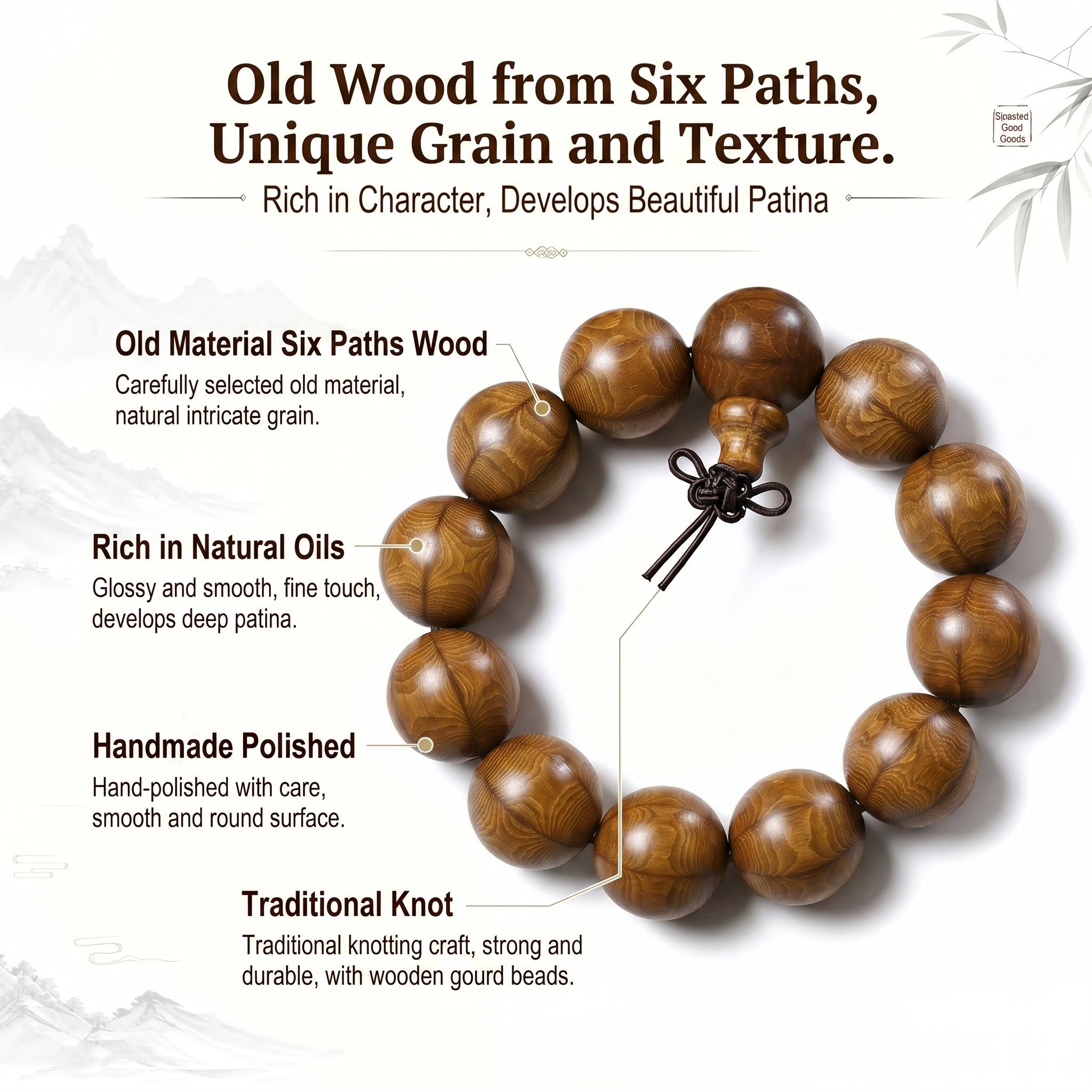 Premium Six-Striped Buddhist Wood Beaded Bracelet | Hand-Polished Heritage Craftsmanship