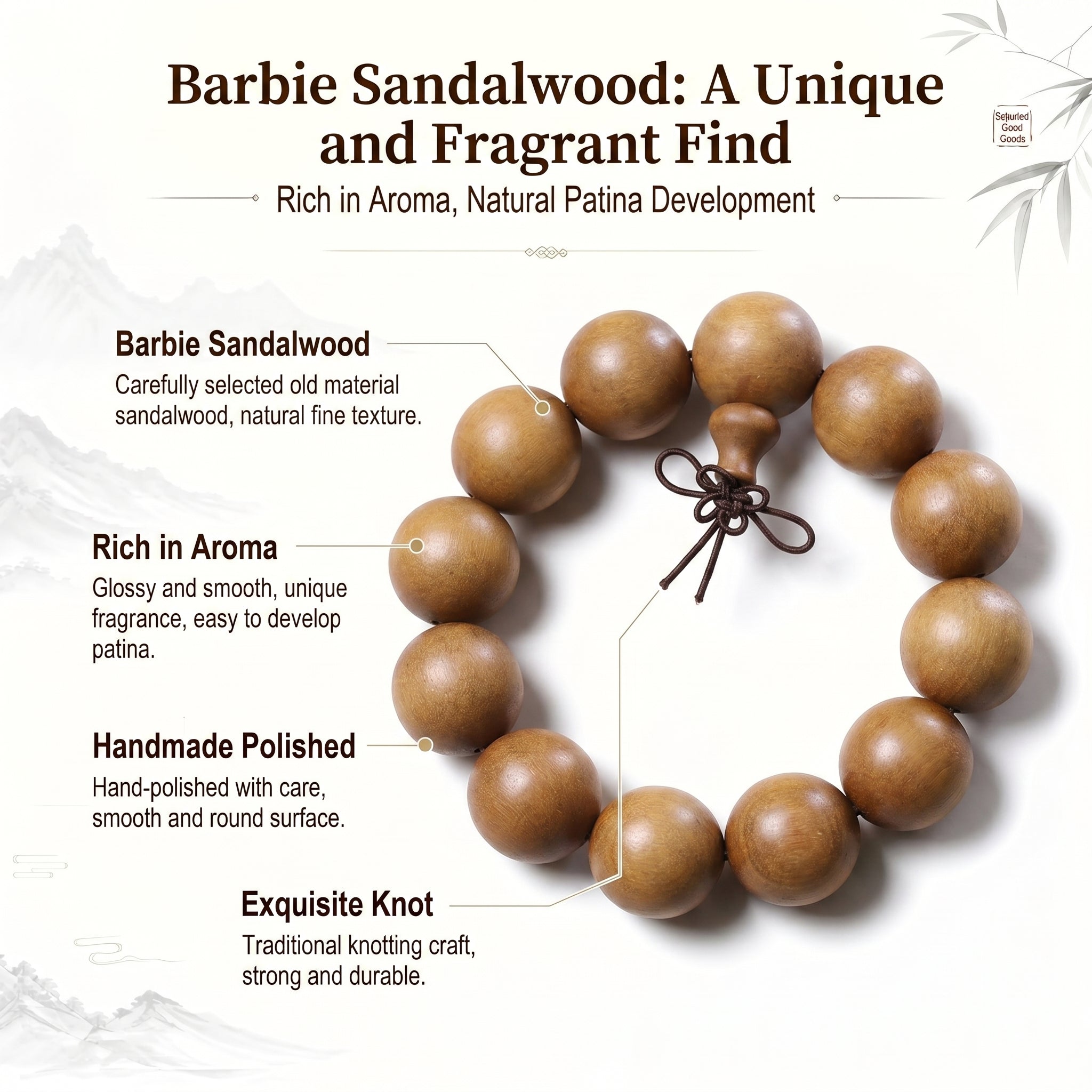 Luxury Fragrant Sandalwood Beaded Bracelet | Modern Oriental Style for Serenity