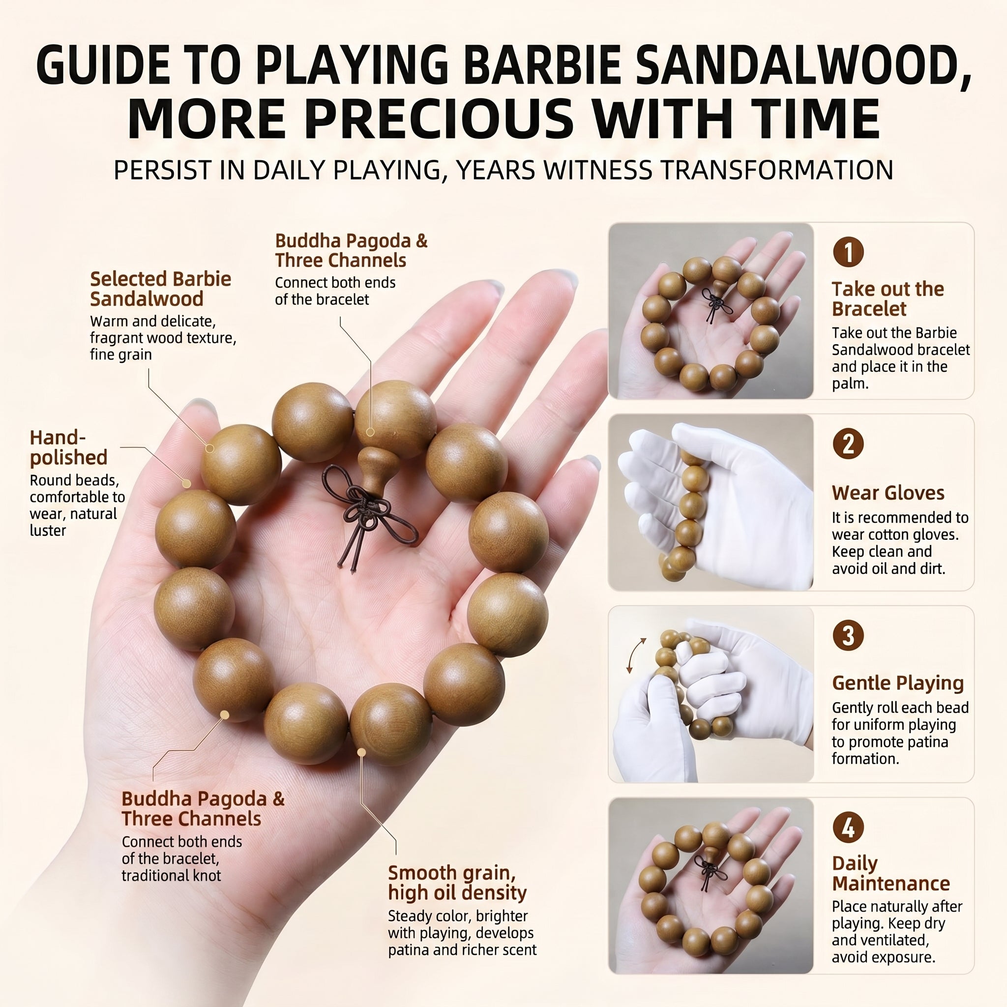 Luxury Fragrant Sandalwood Beaded Bracelet | Modern Oriental Style for Serenity