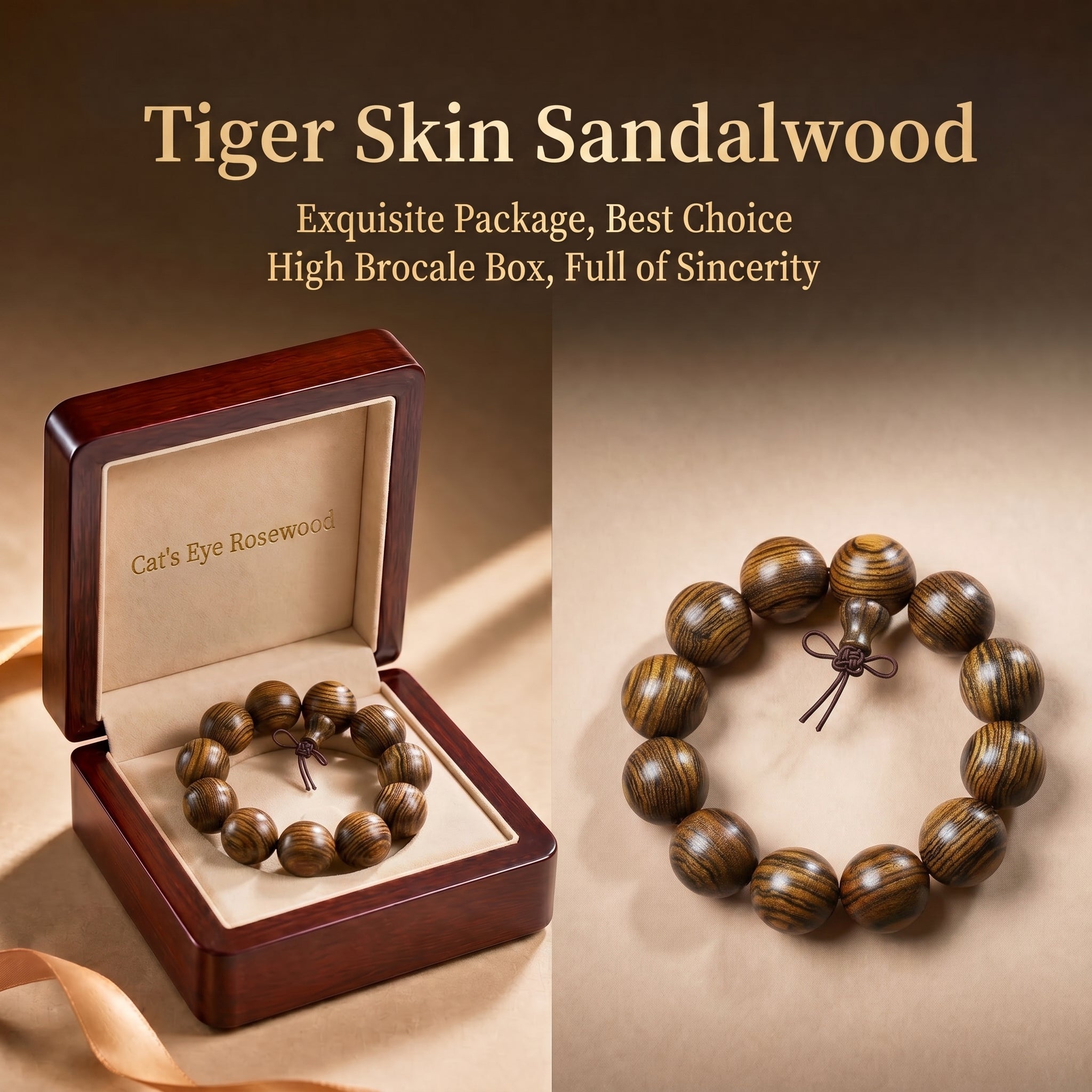 Luxury Tiger-Striped Rosewood Beaded Bracelet | Oriental Aesthetic for Refined Taste
