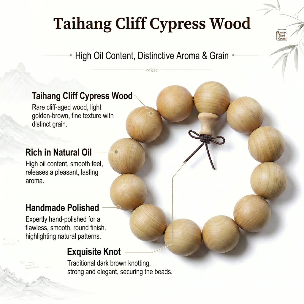 Luxury Ancient Cliff Cypress Beaded Bracelet | Rare Aromatic Wood for Mindfulness & Style
