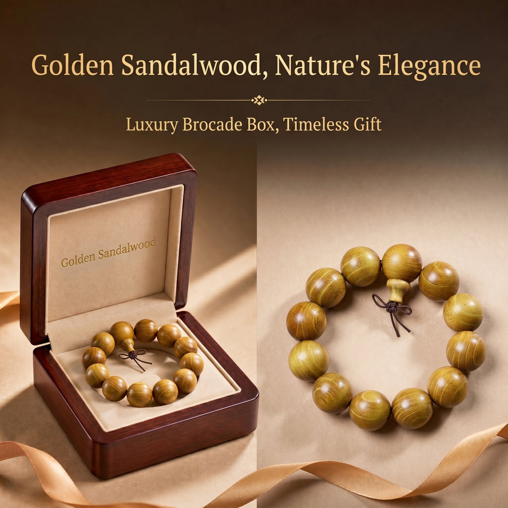Luxury Golden Sandalwood Beaded Bracelet | Artisan-Crafted Oriental Heritage Jewelry