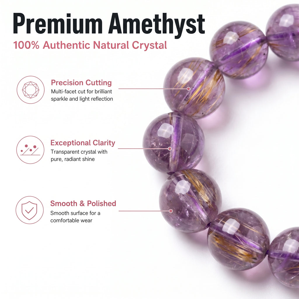 Authentic Purple Rutilated Quartz Bracelet | The "Stone of Prosperity" | Unique Healing Crystal Jewelry