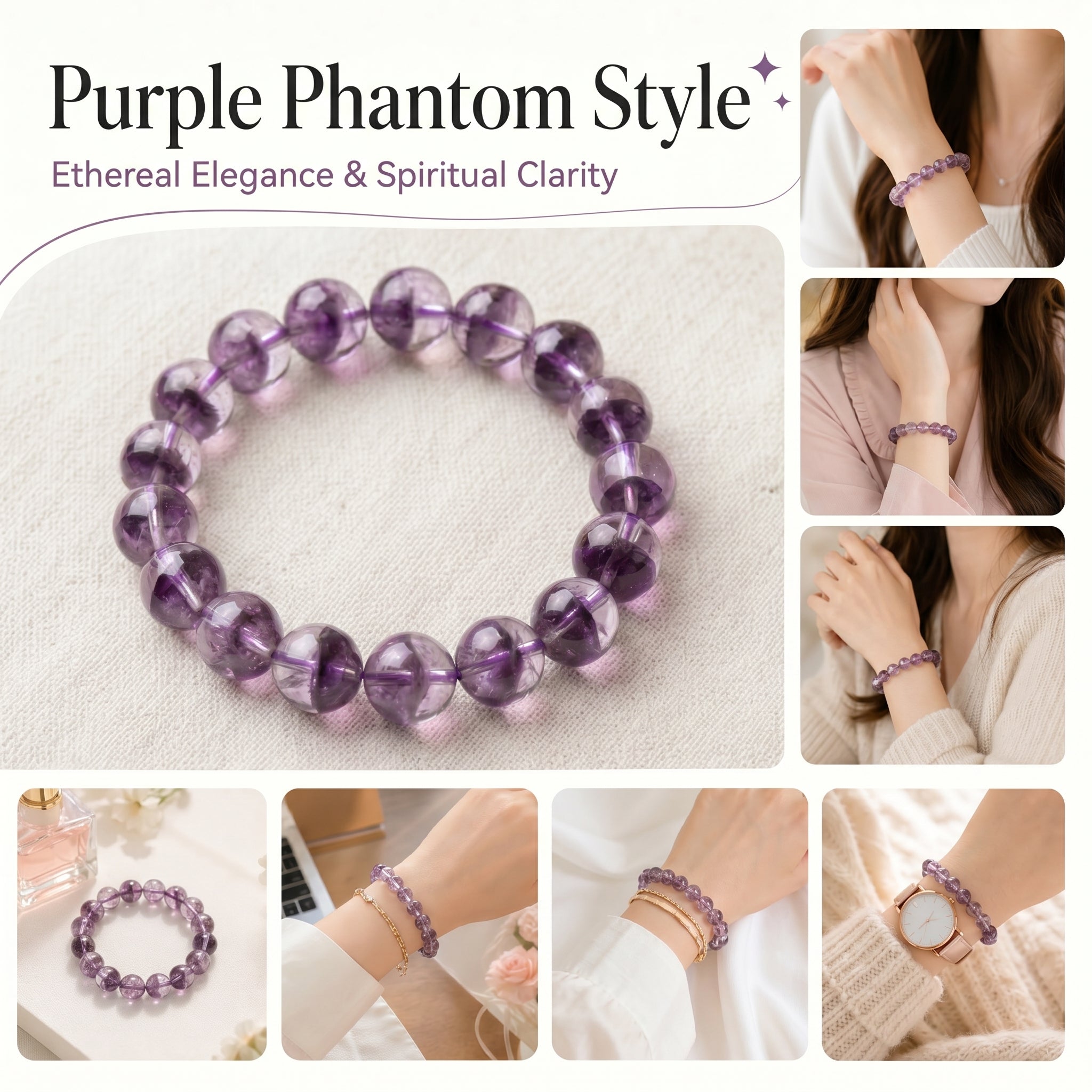 Authentic Purple Phantom Quartz Bracelet | The "Phantom Crystal" | Unique Healing Gemstone Jewelry