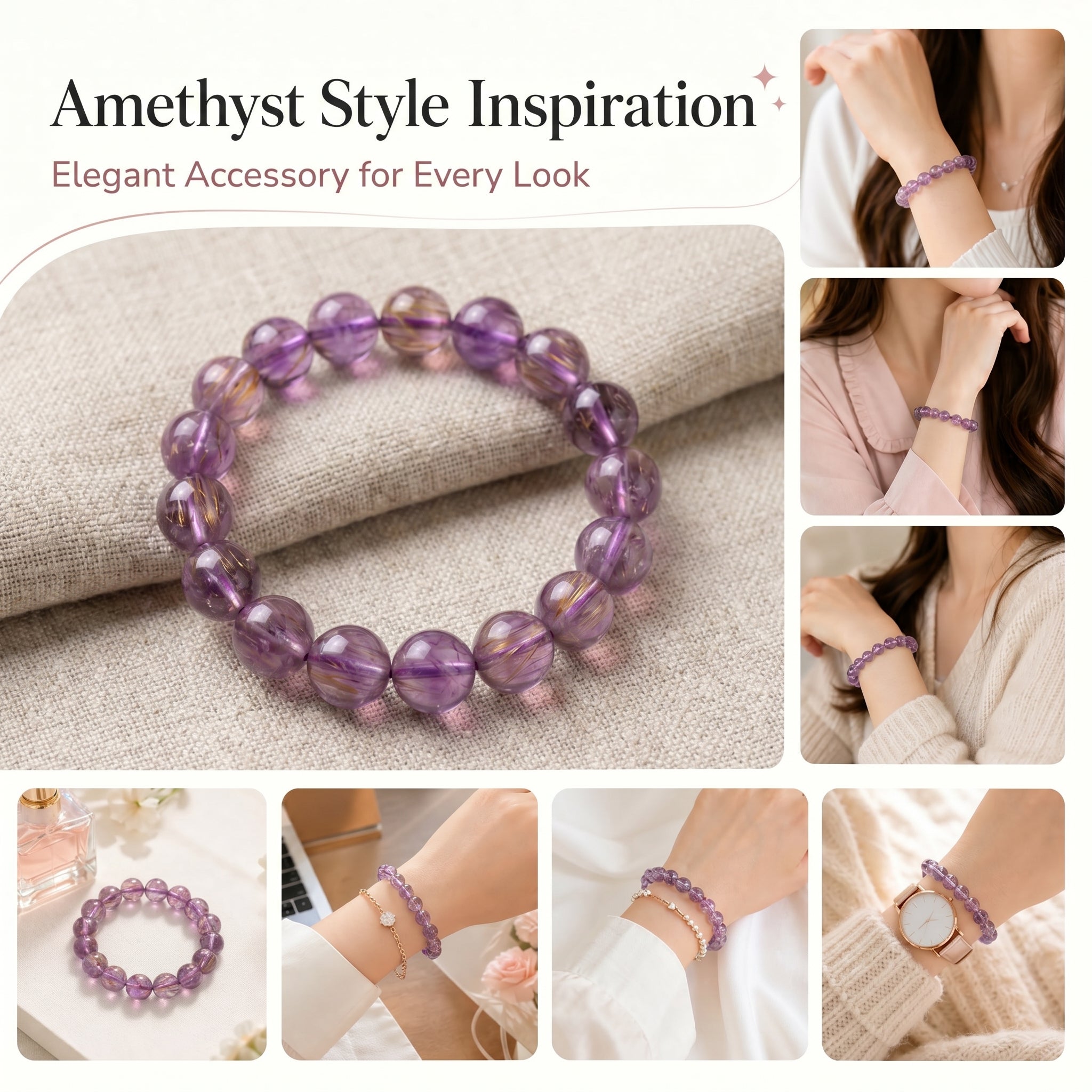 Authentic Purple Rutilated Quartz Bracelet | The "Stone of Prosperity" | Unique Healing Crystal Jewelry
