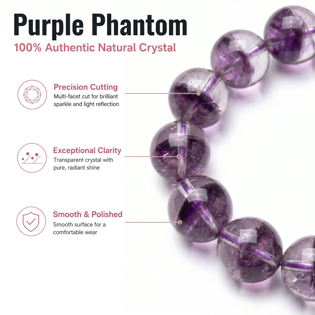 Authentic Purple Phantom Quartz Bracelet | The "Phantom Crystal" | Unique Healing Gemstone Jewelry