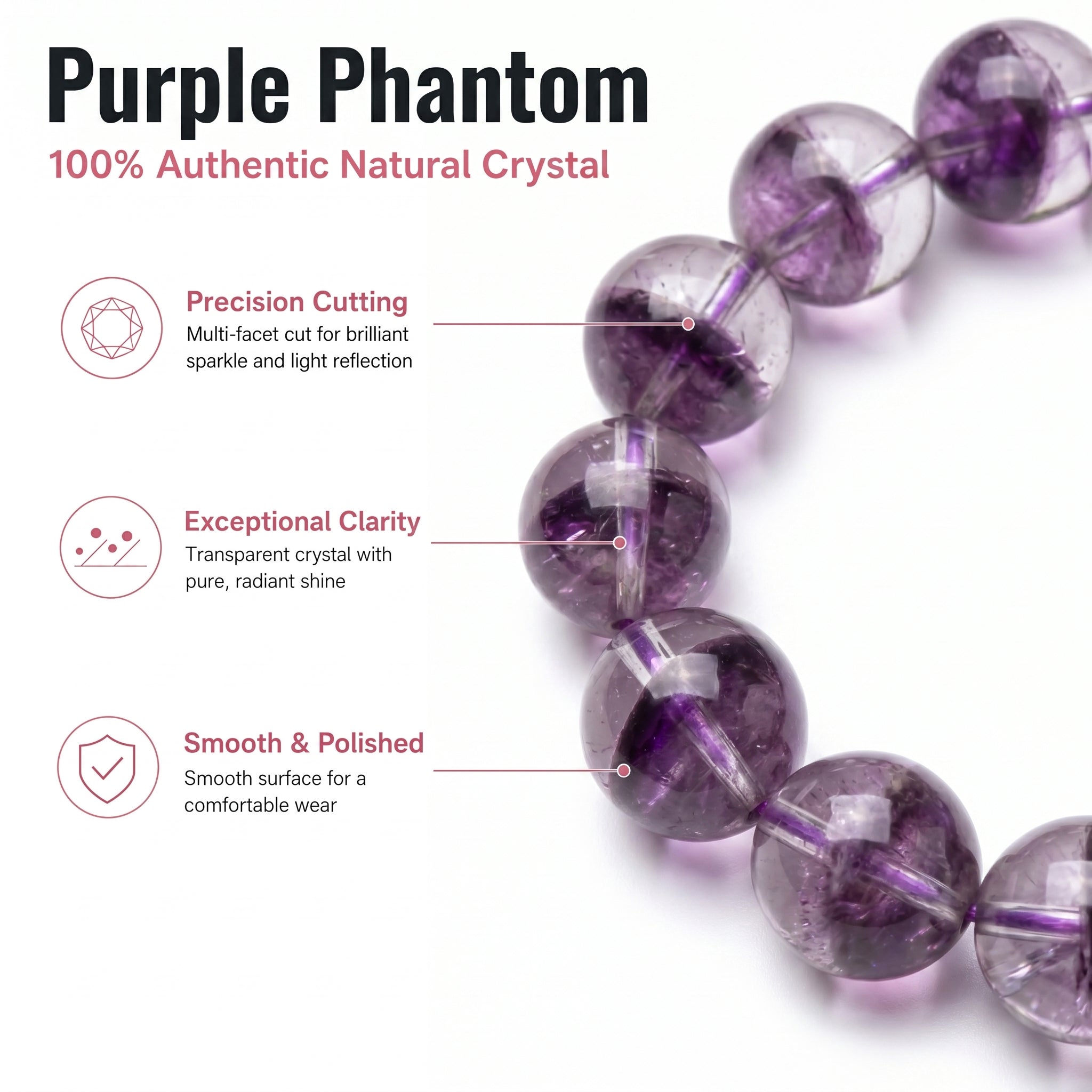 Authentic Purple Phantom Quartz Bracelet | The "Phantom Crystal" | Unique Healing Gemstone Jewelry