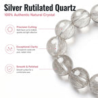 Premium Silver Rutilated Quartz Beaded Bracelet | Hand-Polished Natural Gemstone Jewelry for Wisdom & Confidence