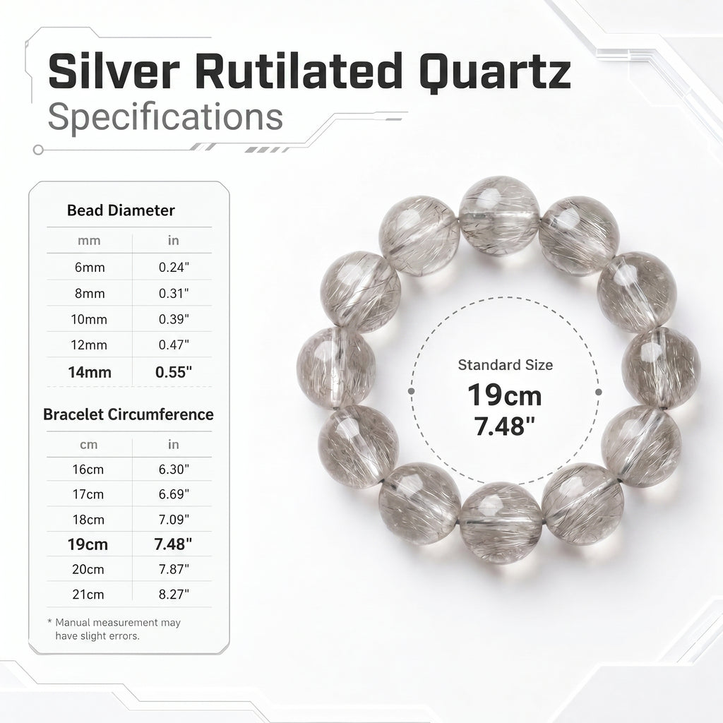 Premium Silver Rutilated Quartz Beaded Bracelet | Hand-Polished Natural Gemstone Jewelry for Wisdom & Confidence