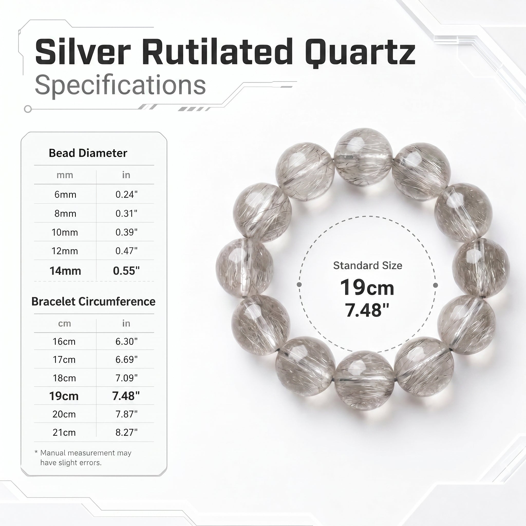 Premium Silver Rutilated Quartz Beaded Bracelet | Hand-Polished Natural Gemstone Jewelry for Wisdom & Confidence
