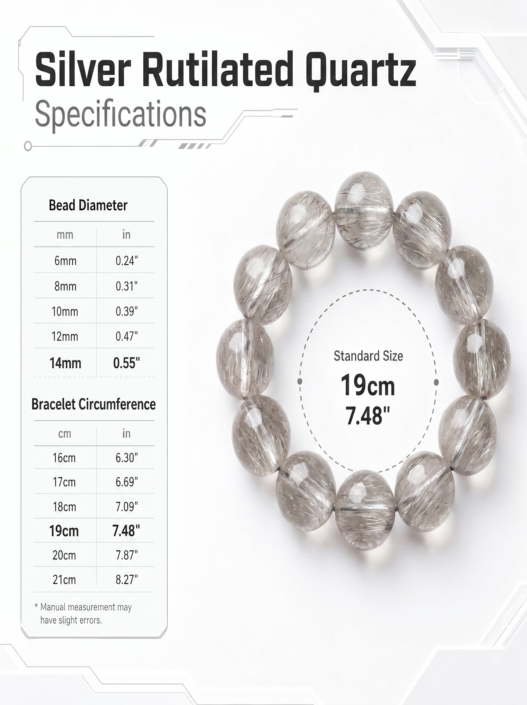 Premium Silver Rutilated Quartz Beaded Bracelet | Hand-Polished Natural Gemstone Jewelry for Wisdom & Confidence