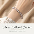 Premium Silver Rutilated Quartz Beaded Bracelet | Hand-Polished Natural Gemstone Jewelry for Wisdom & Confidence