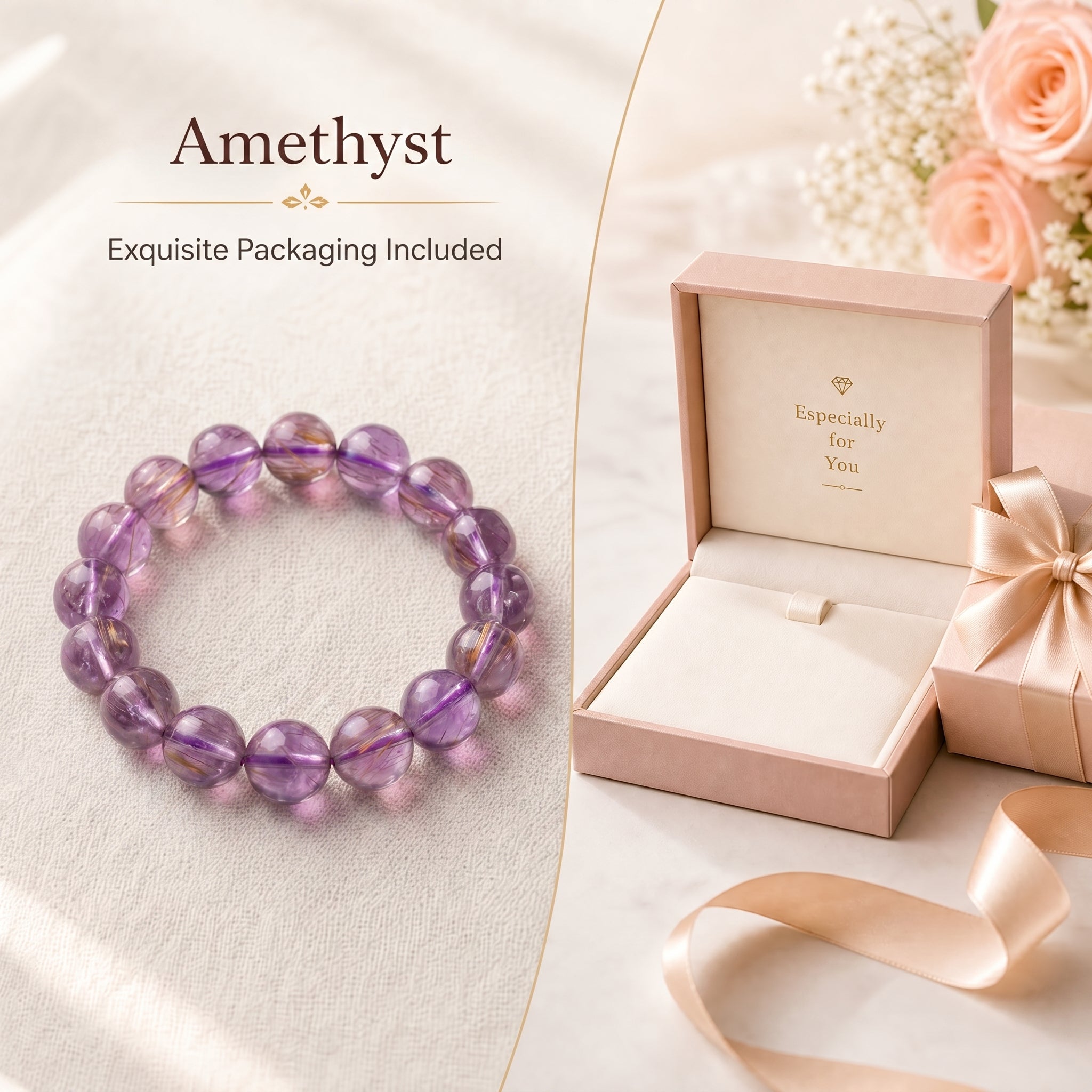 Authentic Purple Rutilated Quartz Bracelet | The "Stone of Prosperity" | Unique Healing Crystal Jewelry