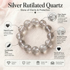 Premium Silver Rutilated Quartz Beaded Bracelet | Hand-Polished Natural Gemstone Jewelry for Wisdom & Confidence