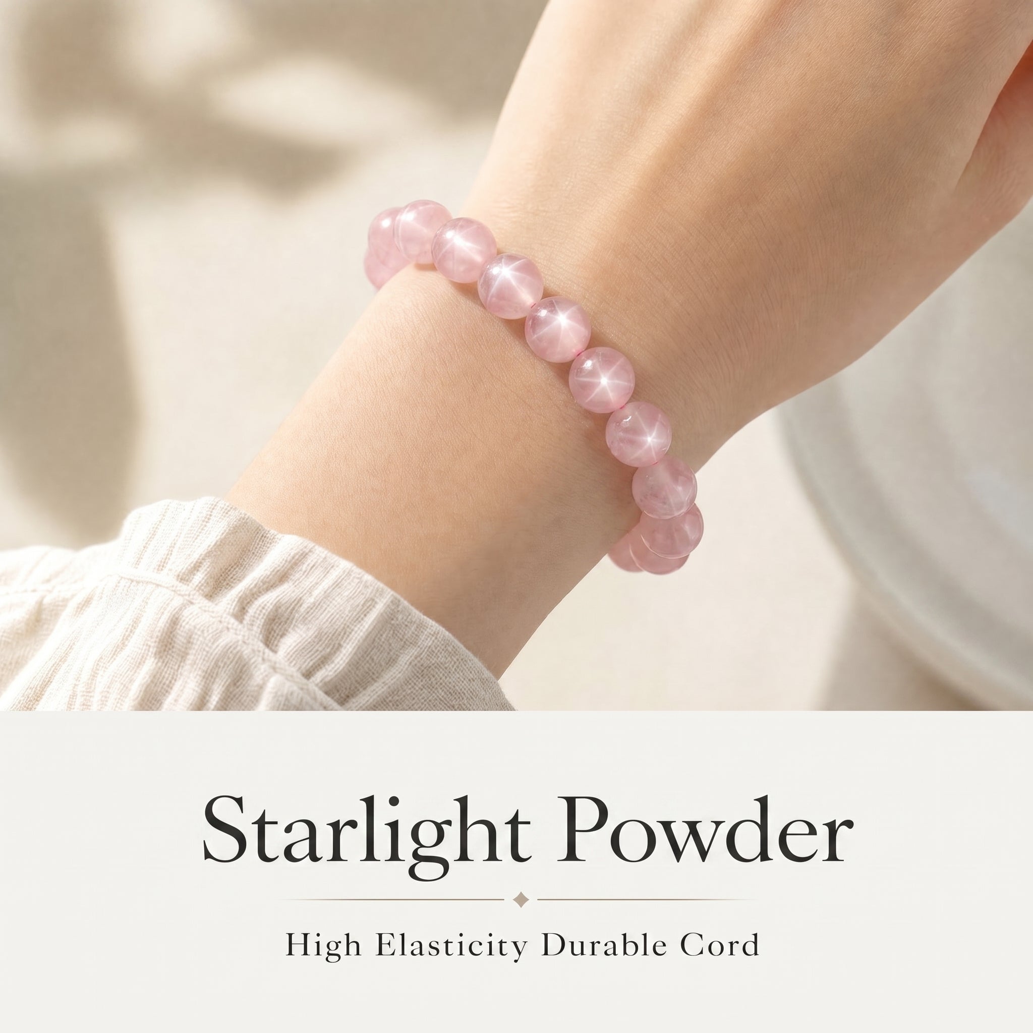 Premium Star Rose Quartz Beaded Bracelet | Hand-Polished Natural Gemstone Jewelry for Attraction & Inner Peace
