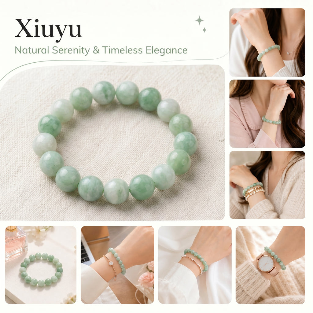 Authentic Xiuyan Jade Bracelet with Crystal Accents | The "Stone of Vitality" | Modern Boho-Chic Jewelry