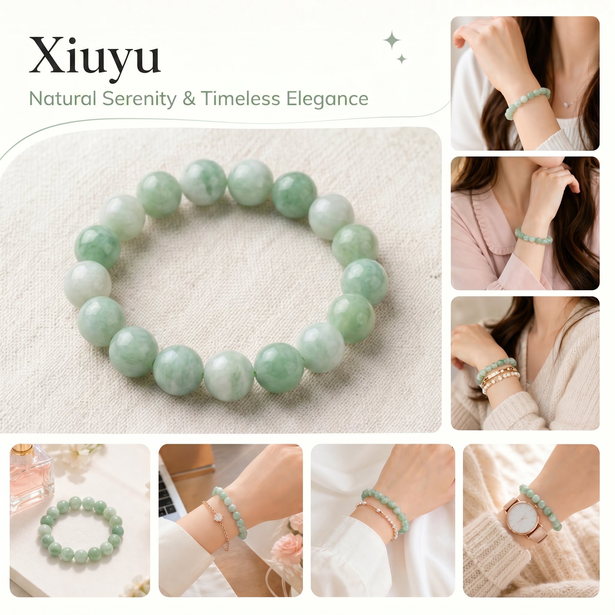 Authentic Xiuyan Jade Bracelet with Crystal Accents | The "Stone of Vitality" | Modern Boho-Chic Jewelry
