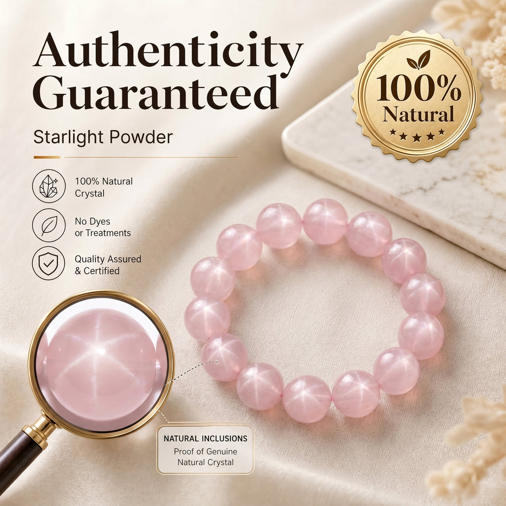 Premium Star Rose Quartz Beaded Bracelet | Hand-Polished Natural Gemstone Jewelry for Attraction & Inner Peace