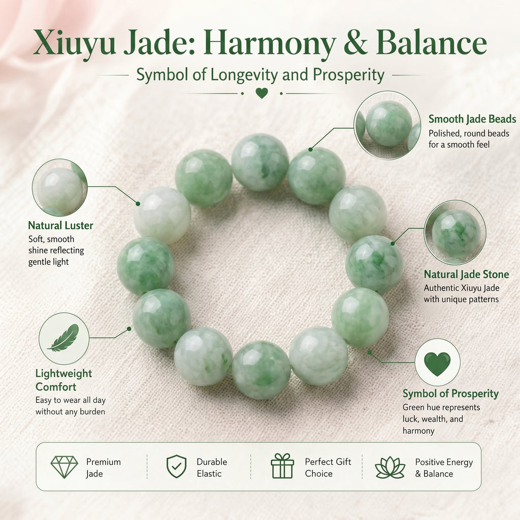 Authentic Xiuyan Jade Bracelet with Crystal Accents | The "Stone of Vitality" | Modern Boho-Chic Jewelry