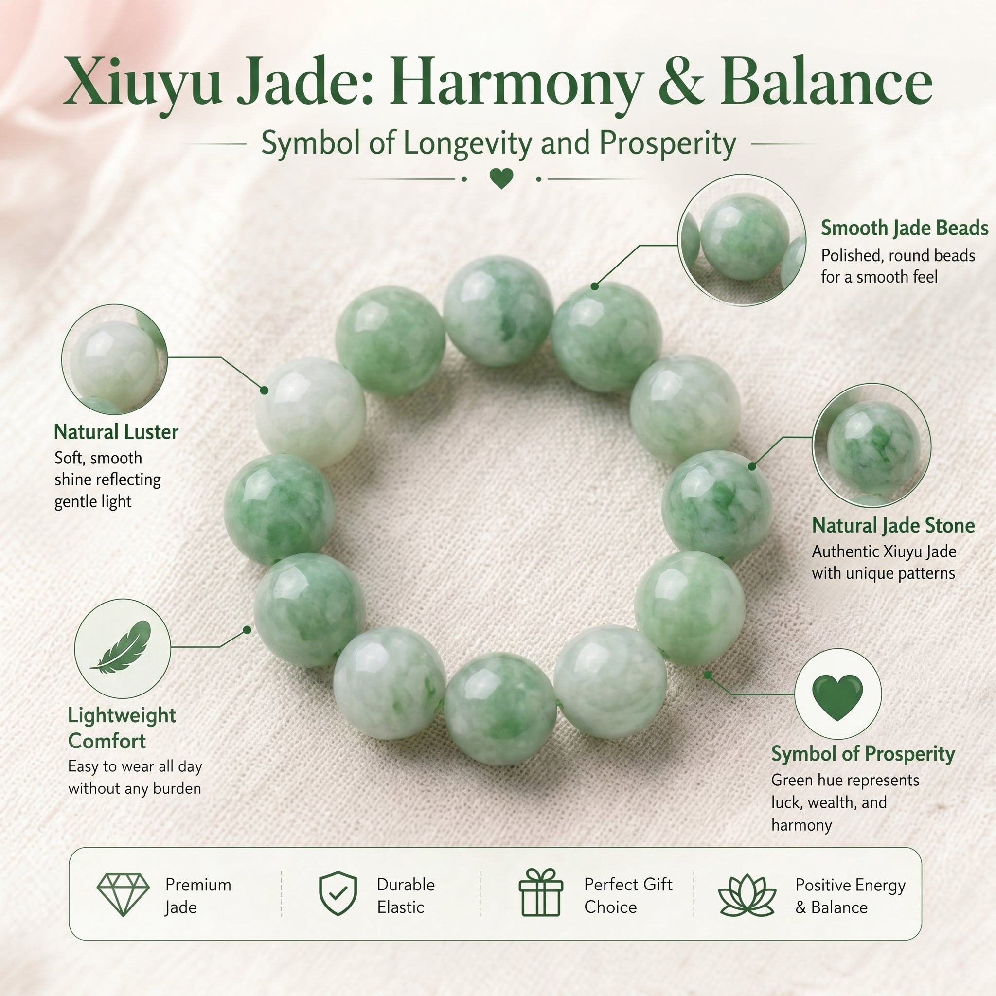 Authentic Xiuyan Jade Bracelet with Crystal Accents | The "Stone of Vitality" | Modern Boho-Chic Jewelry