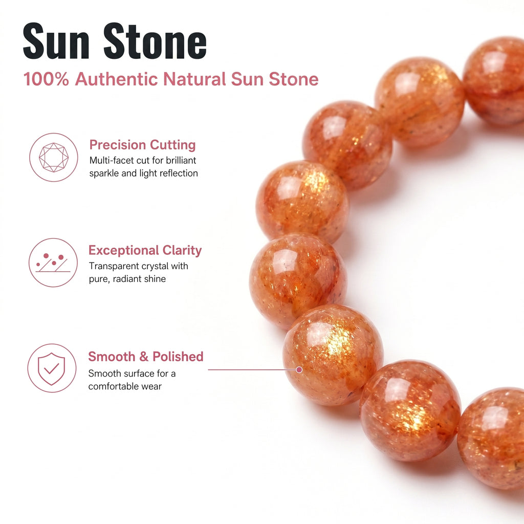 Premium Sunstone Beaded Bracelet | Hand-Polished Natural Gemstone Jewelry for Energy & Confidence