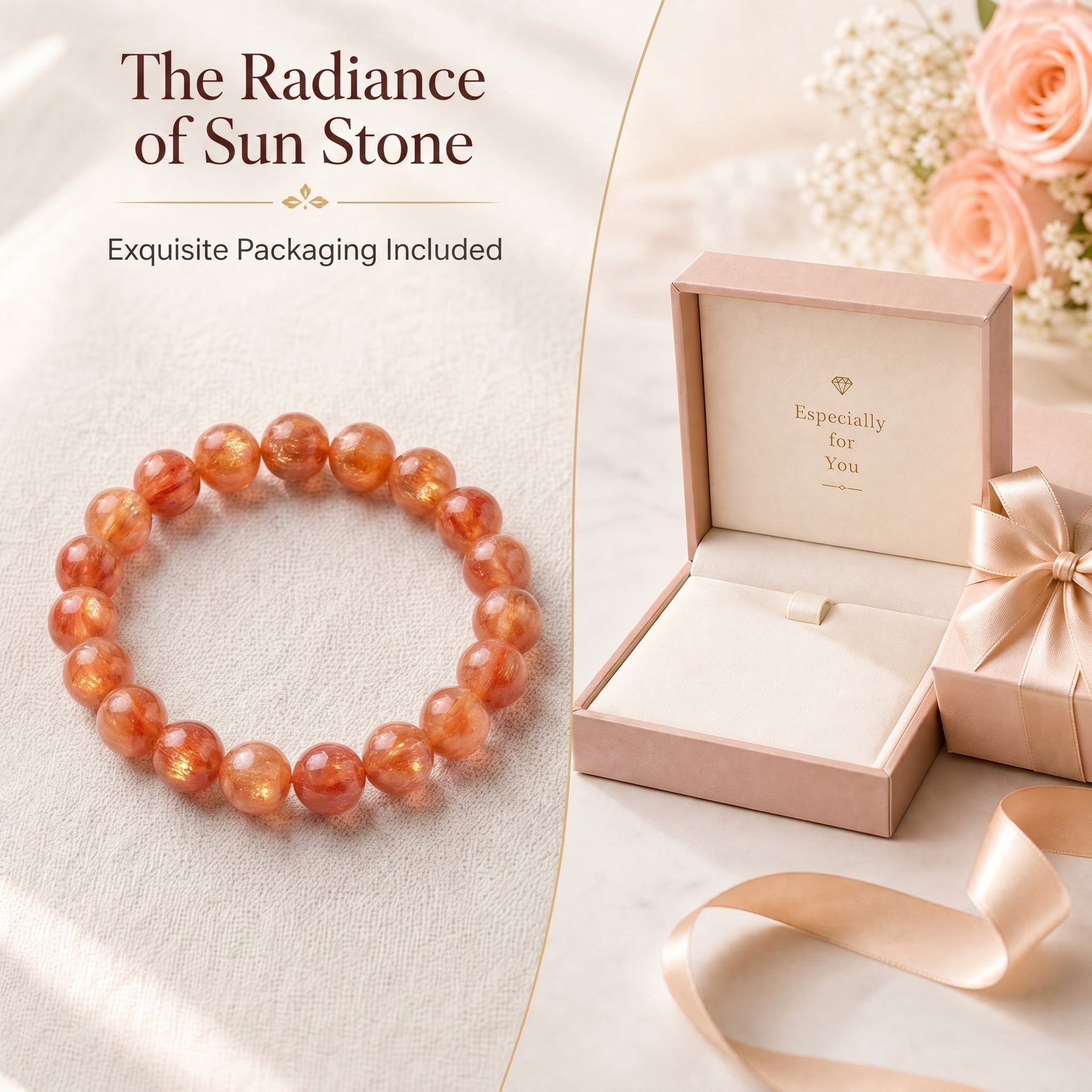 Premium Sunstone Beaded Bracelet | Hand-Polished Natural Gemstone Jewelry for Energy & Confidence
