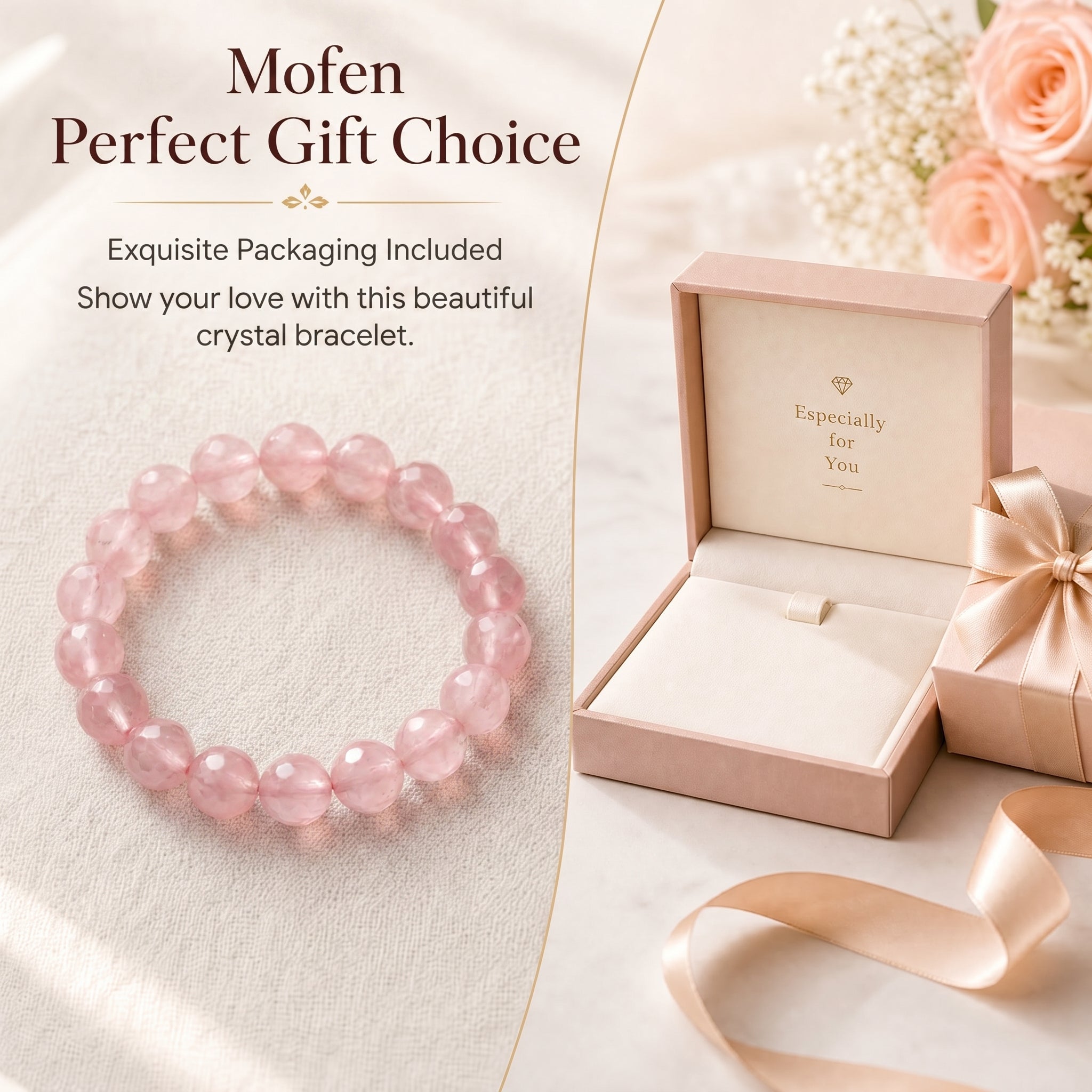 Premium Mozambique Rose Quartz Beaded Bracelet | Hand-Polished Natural Gemstone Jewelry for Inner Peace & Balance