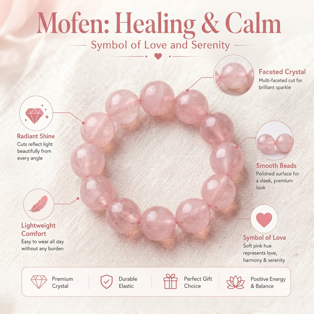 Premium Mozambique Rose Quartz Beaded Bracelet | Hand-Polished Natural Gemstone Jewelry for Inner Peace & Balance