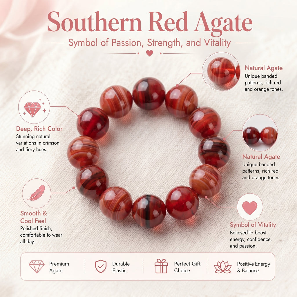 Premium Nanhong Agate Beaded Bracelet | Hand-Polished Natural Gemstone Jewelry for Elegance & Harmony