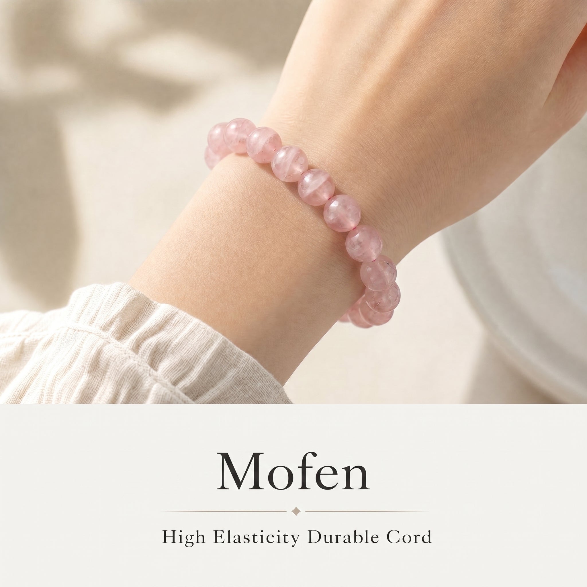 Premium Mozambique Rose Quartz Beaded Bracelet | Hand-Polished Natural Gemstone Jewelry for Inner Peace & Balance