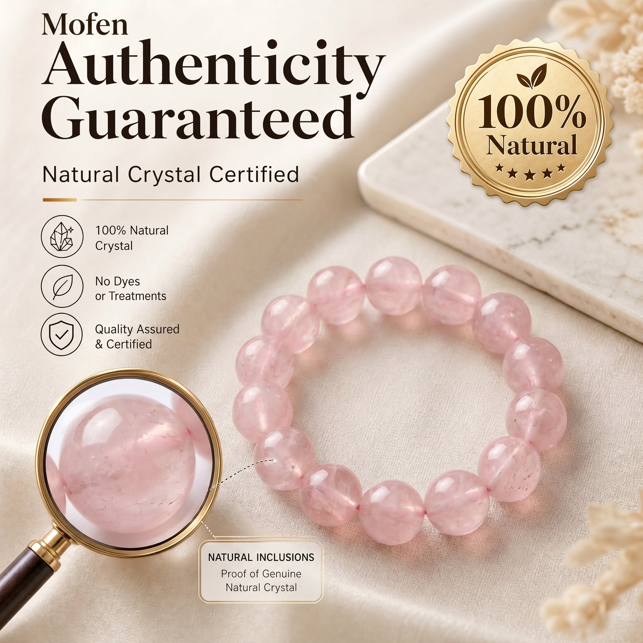 Premium Mozambique Rose Quartz Beaded Bracelet | Hand-Polished Natural Gemstone Jewelry for Inner Peace & Balance
