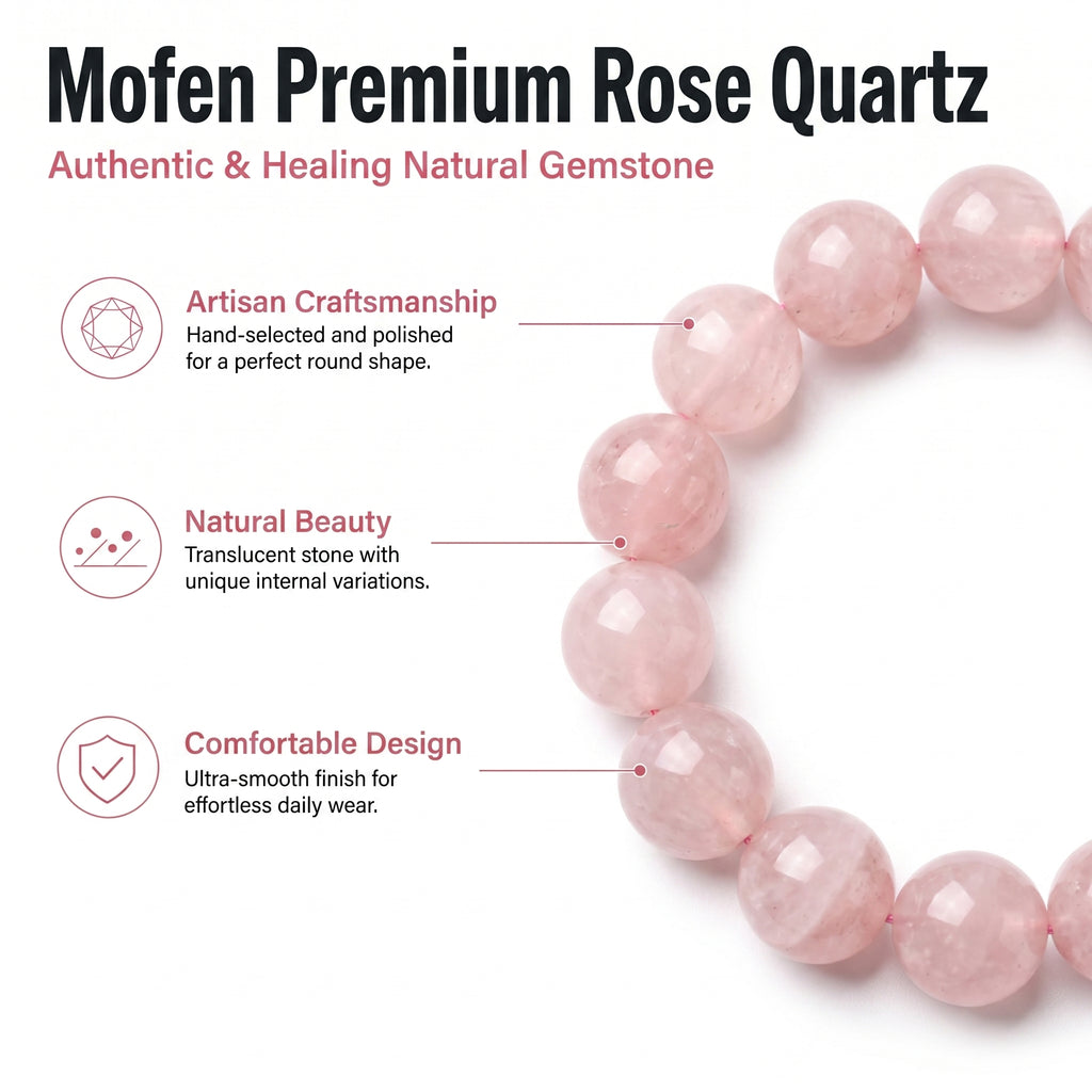 Premium Mozambique Rose Quartz Beaded Bracelet | Hand-Polished Natural Gemstone Jewelry for Inner Peace & Balance