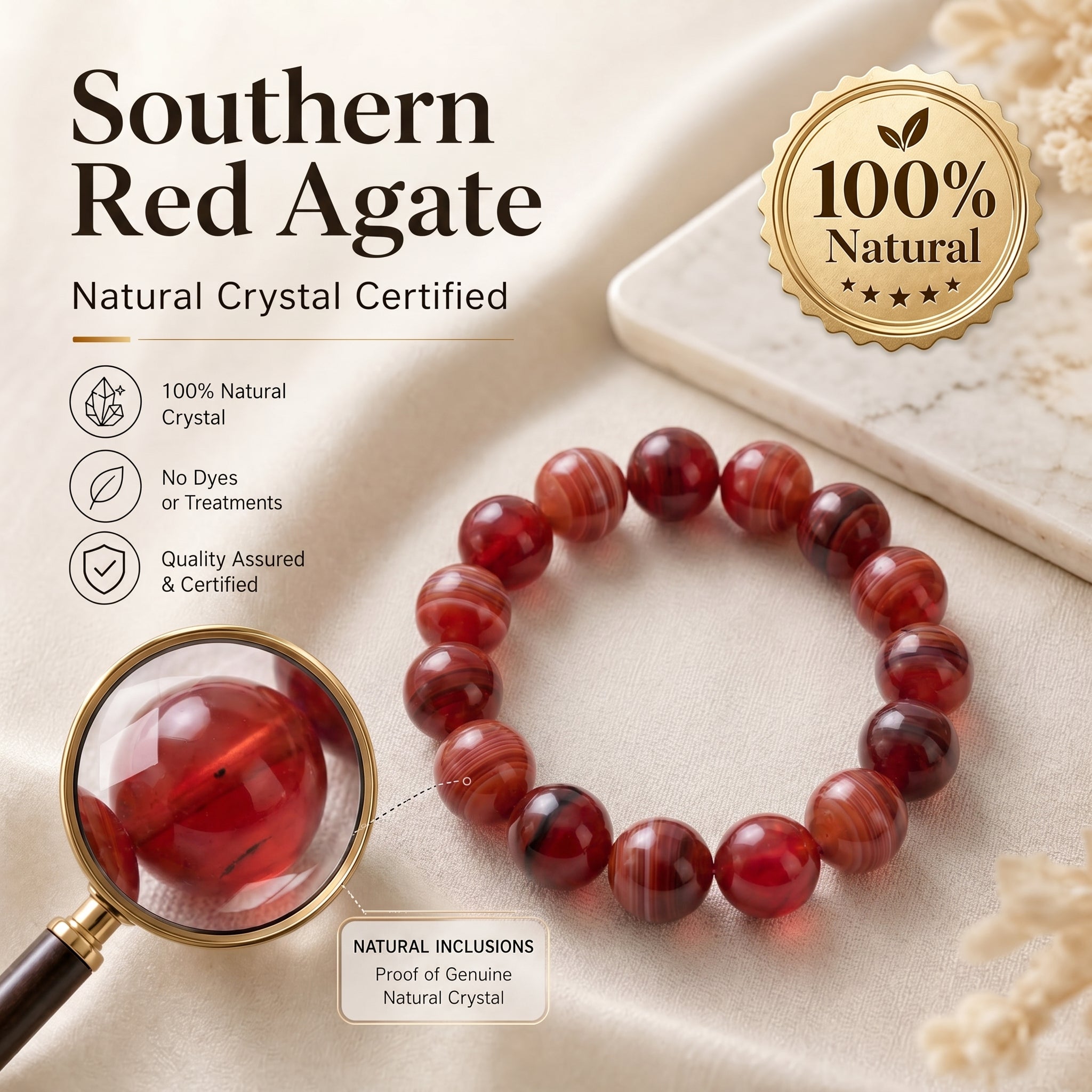 Premium Nanhong Agate Beaded Bracelet | Hand-Polished Natural Gemstone Jewelry for Elegance & Harmony