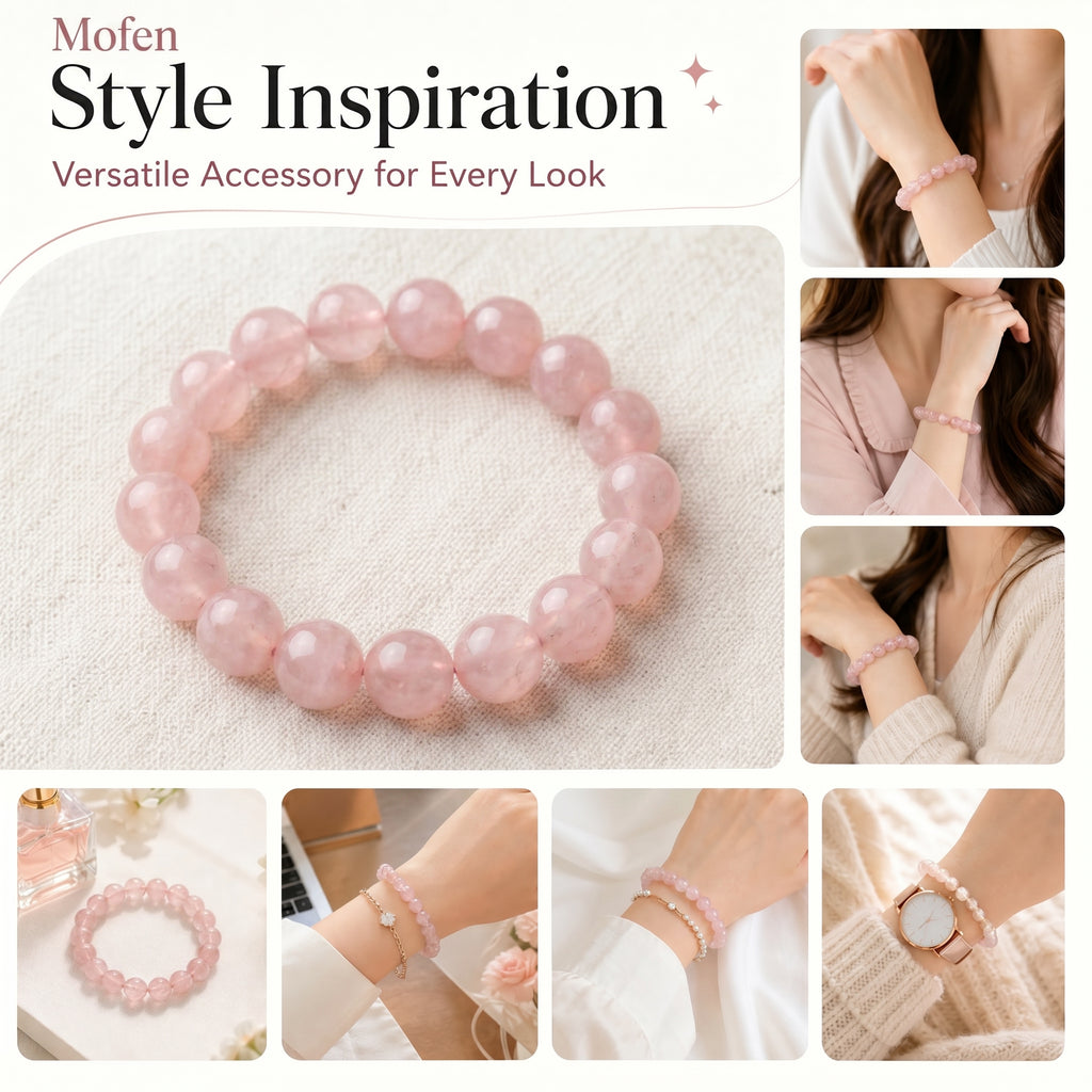 Premium Mozambique Rose Quartz Beaded Bracelet | Hand-Polished Natural Gemstone Jewelry for Inner Peace & Balance