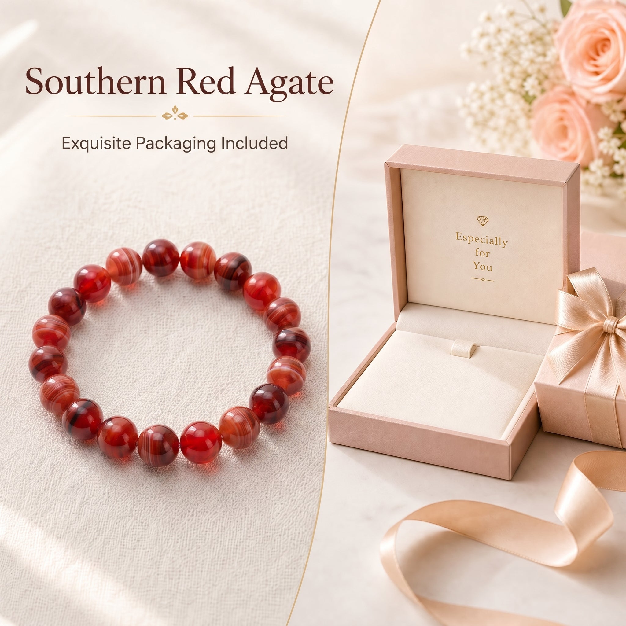 Premium Nanhong Agate Beaded Bracelet | Hand-Polished Natural Gemstone Jewelry for Elegance & Harmony