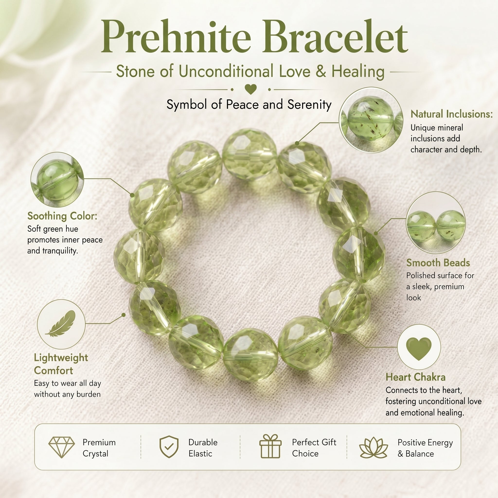 Authentic Prehnite Crystal Bracelet | The "Stone of Prophecy" | Unique Healing Gemstone Jewelry