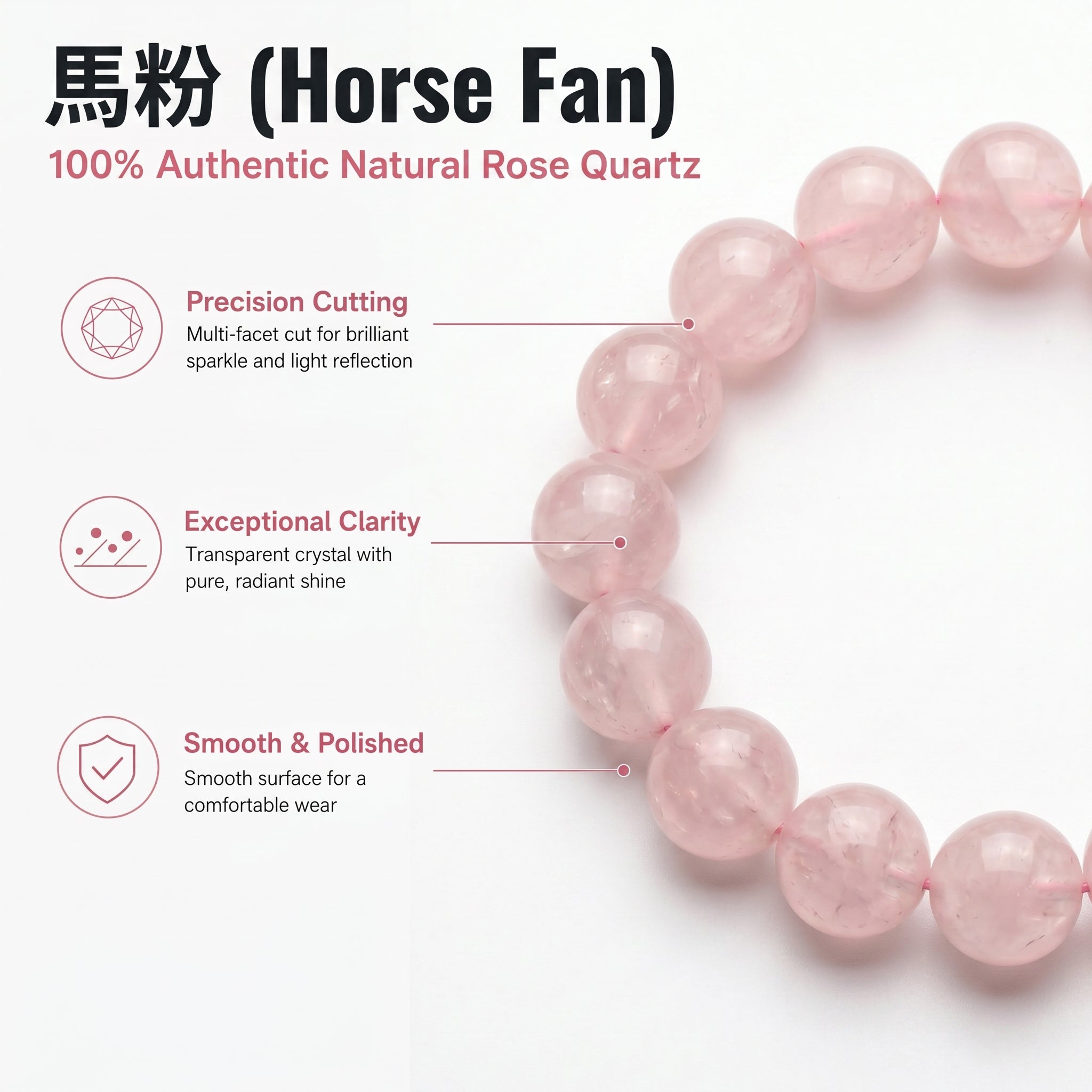 Premium Madagascar Rose Quartz Beaded Bracelet | Hand-Polished Natural Gemstone Jewelry for Elegance & Harmony