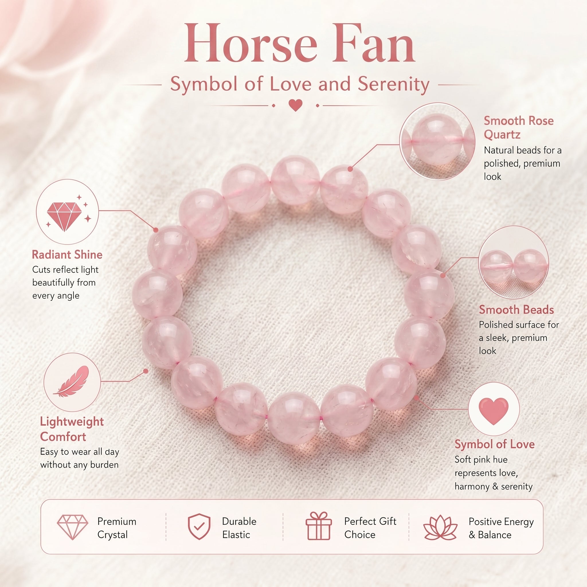 Premium Madagascar Rose Quartz Beaded Bracelet | Hand-Polished Natural Gemstone Jewelry for Elegance & Harmony