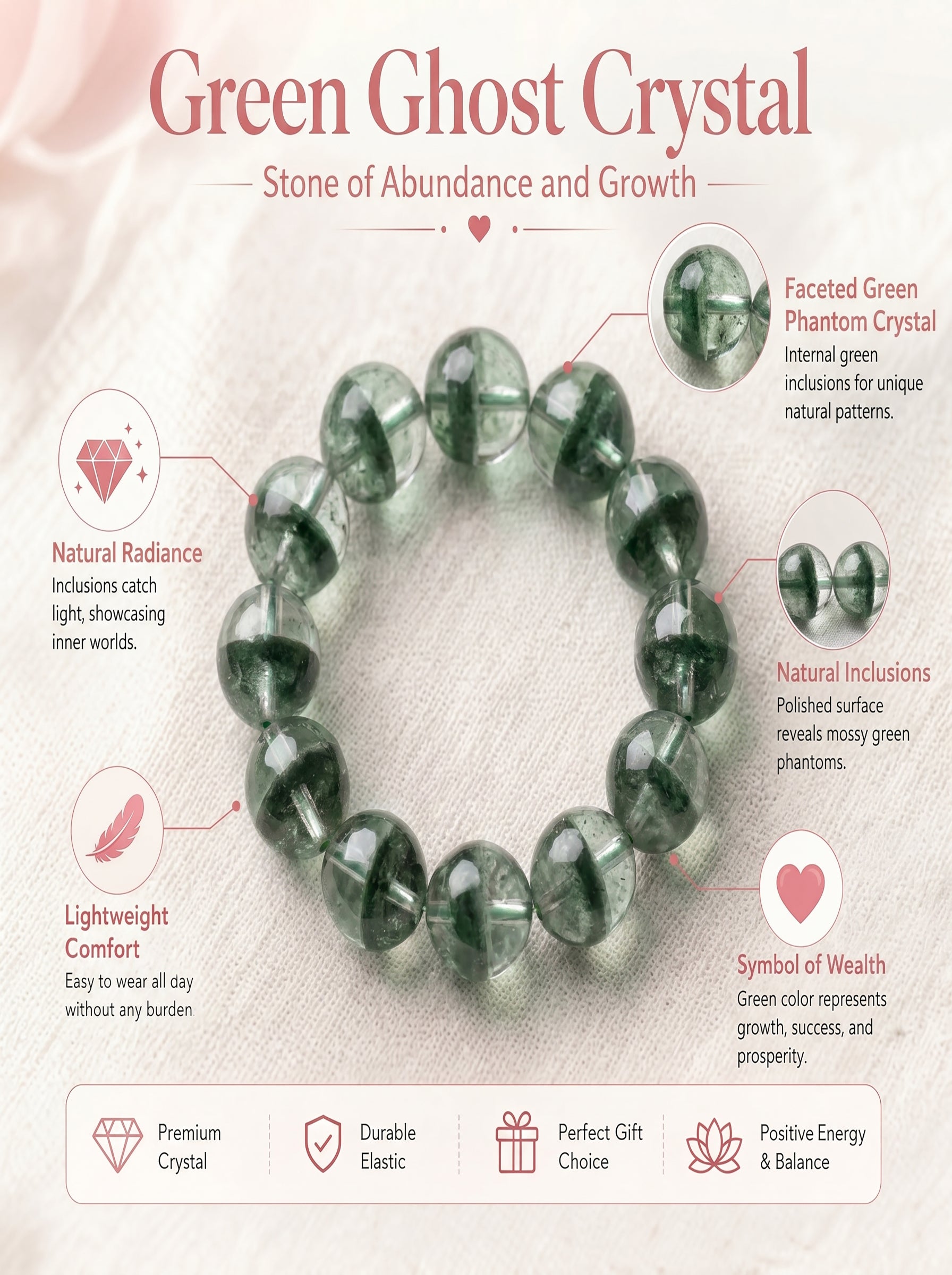 Authentic Green Phantom Quartz Bracelet | The "Money Magnet" | Unique Healing Crystal Jewelry