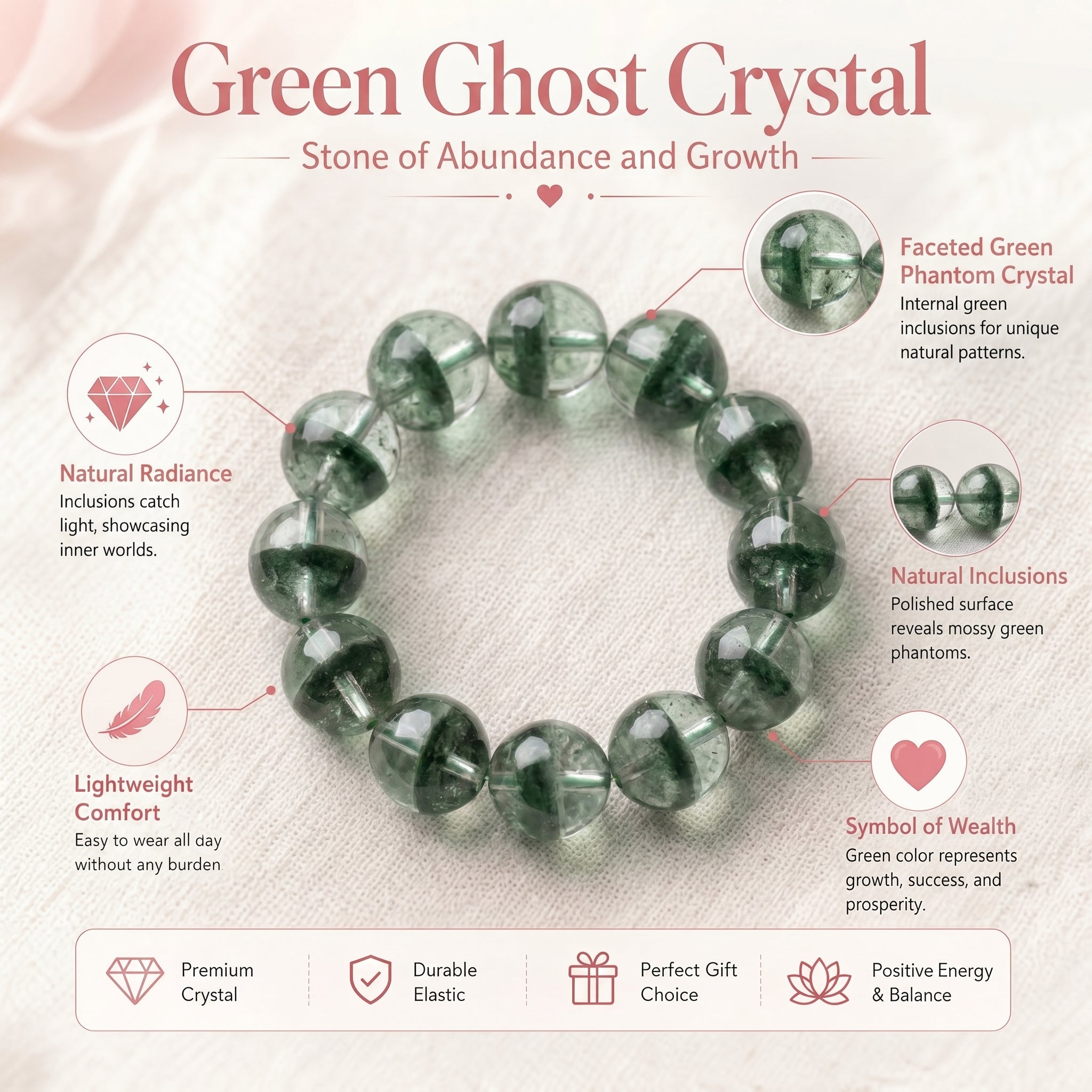 Authentic Green Phantom Quartz Bracelet | The "Money Magnet" | Unique Healing Crystal Jewelry